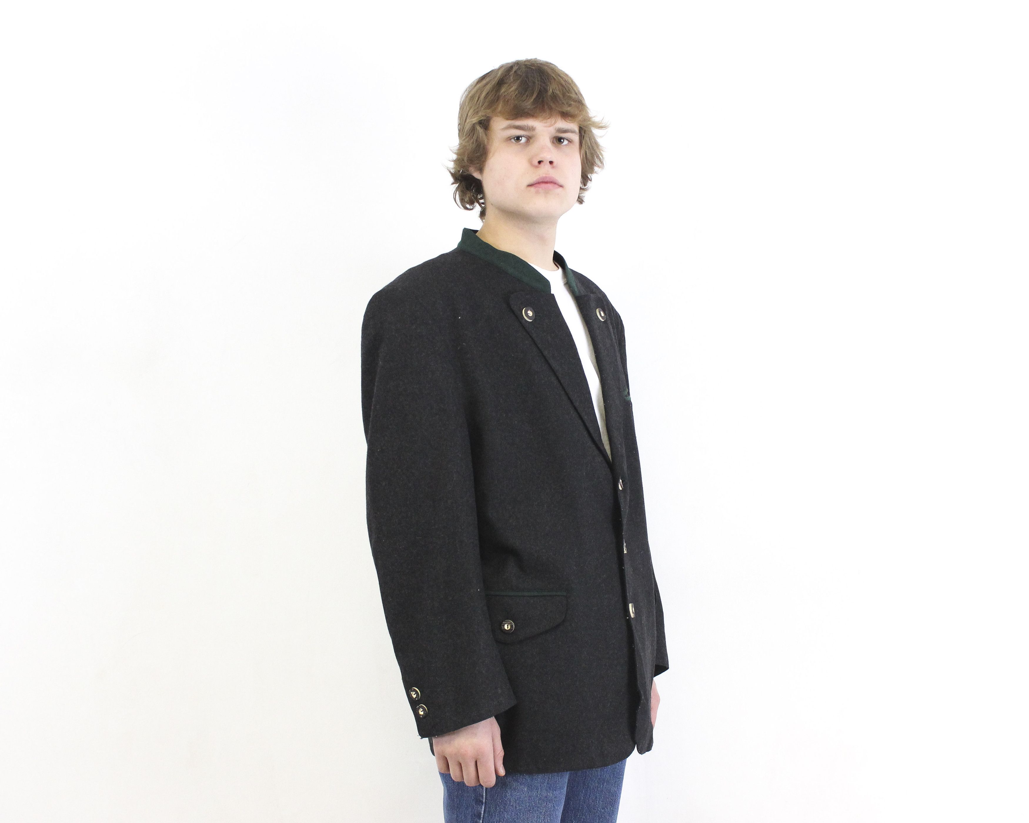 Vintage M Cashmere Wool Trachten Coat Button Jacket Jager Janker Size 40R - 3 Thumbnail