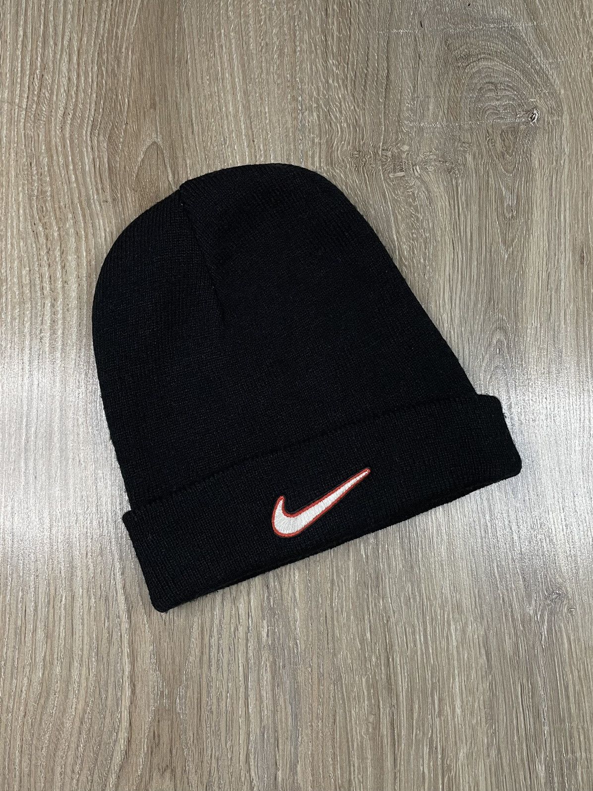 Nike × Vintage 🔥Vintage Nike 90s Small Swoosh Black Beanie Winter Hat Cap Size ONE SIZE - 1 Thumbnail