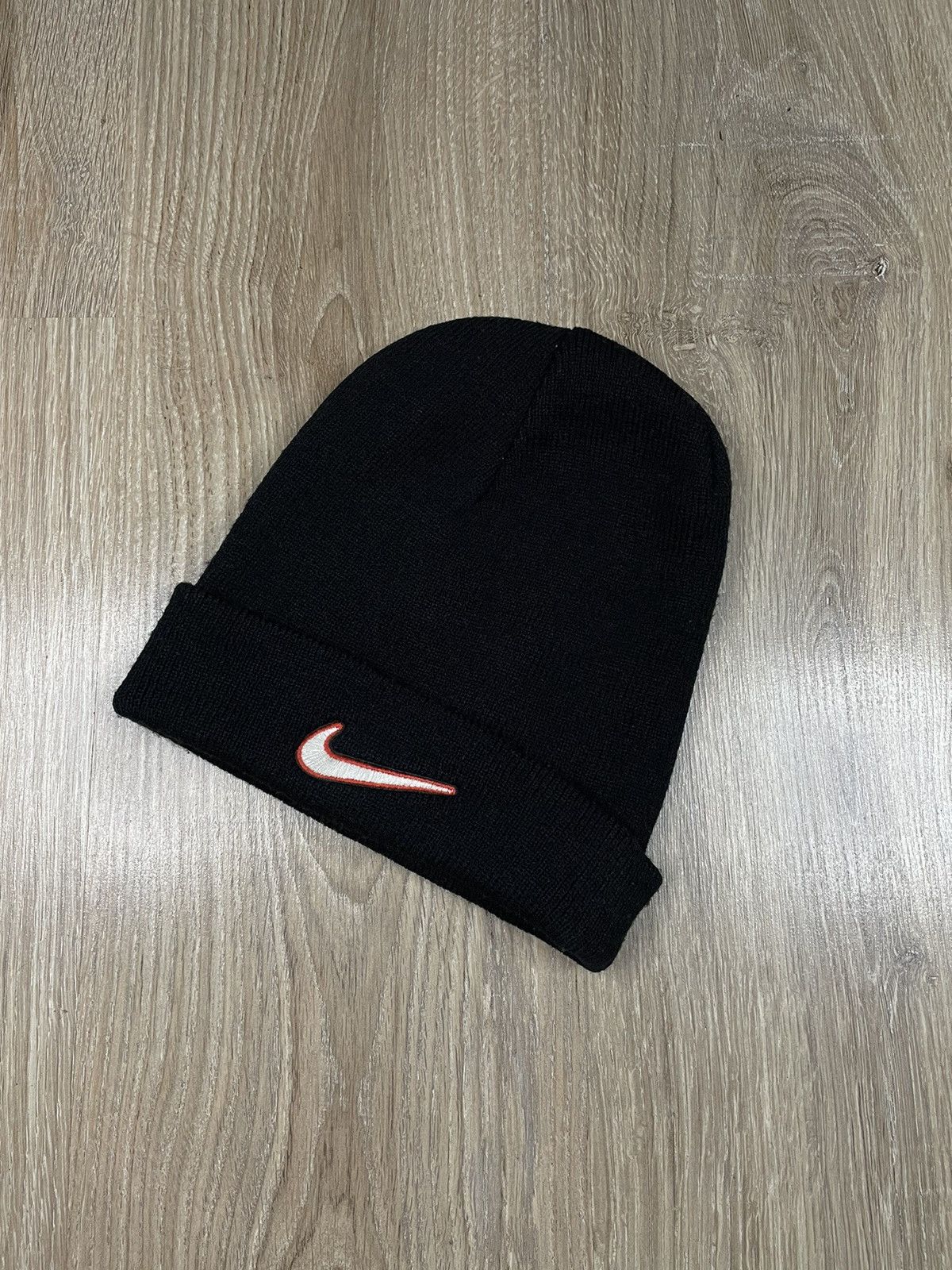 Nike × Vintage 🔥Vintage Nike 90s Small Swoosh Black Beanie Winter Hat Cap Size ONE SIZE - 3 Thumbnail