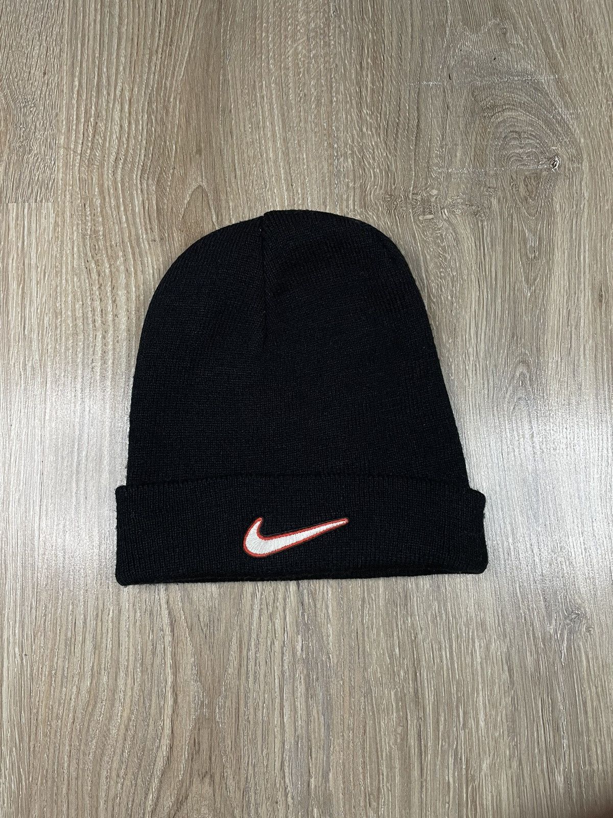 Nike × Vintage 🔥Vintage Nike 90s Small Swoosh Black Beanie Winter Hat Cap Size ONE SIZE - 2 Thumbnail
