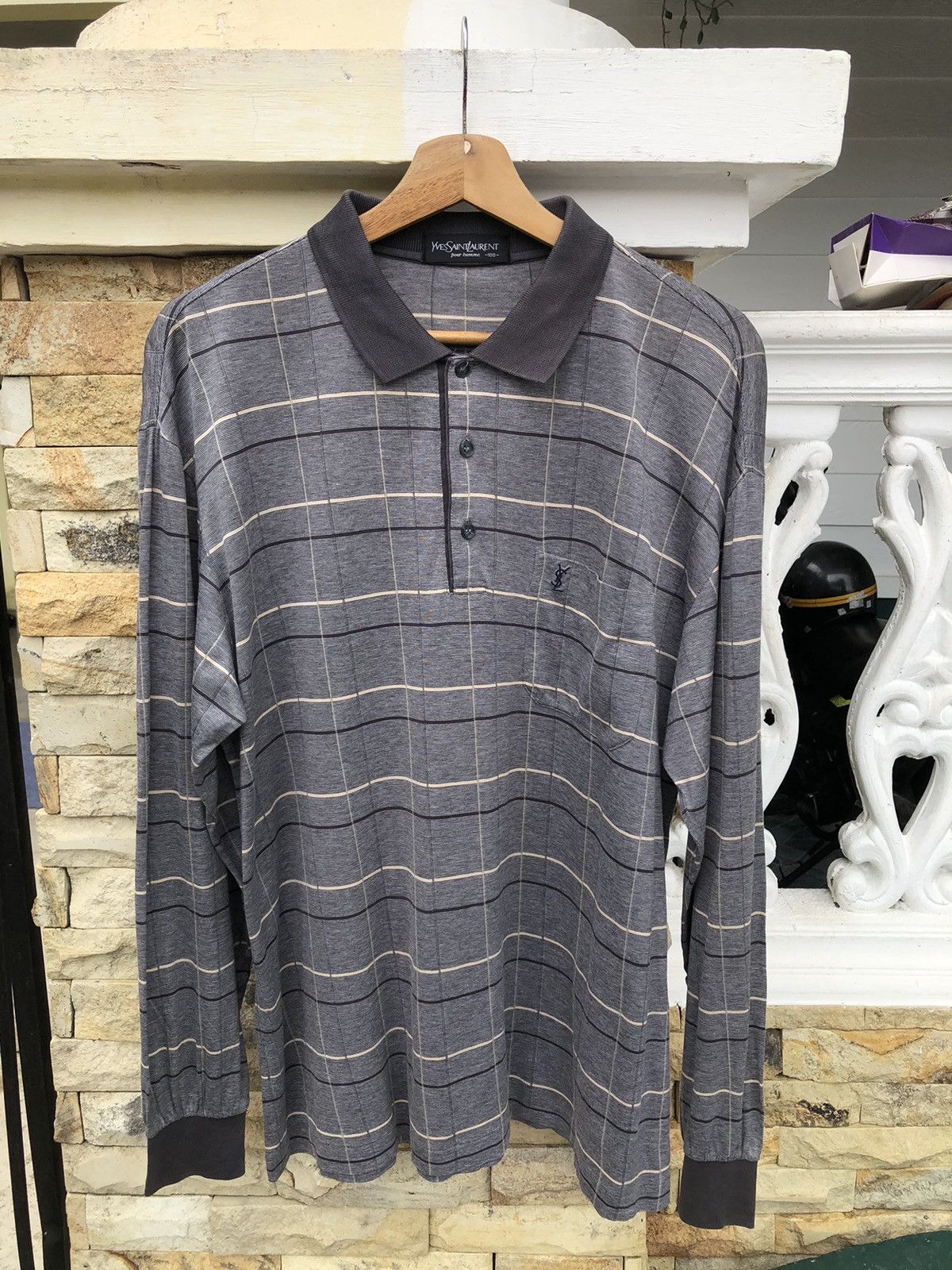 Vintage Last Drop🔥Rare🔥Vintage Ysl Pour Homme Long Sleve Polo Shirt Size US XL / EU 56 / 4 - 3 Thumbnail