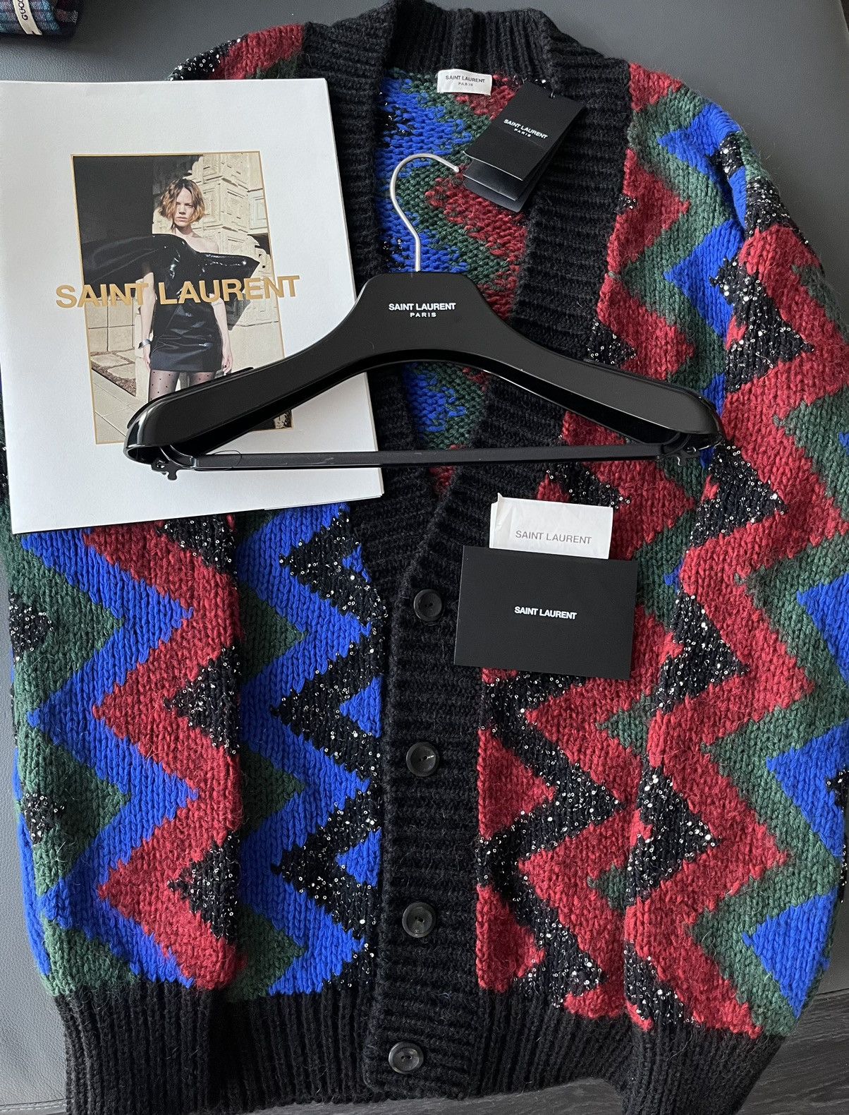 Hedi Slimane × Saint Laurent Paris × Yves Saint Laurent SuperRunway $2,800 Value Celebrity Glitter Cardigan Sweater Size US XL / EU 56 / 4 - 13 Thumbnail