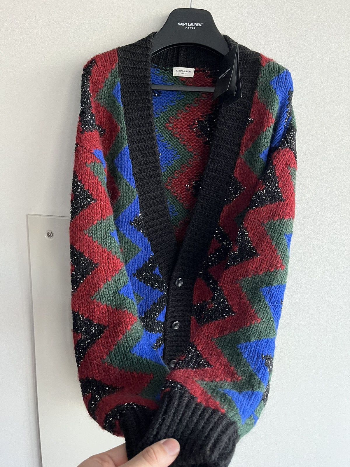 Hedi Slimane × Saint Laurent Paris × Yves Saint Laurent SuperRunway $2,800 Value Celebrity Glitter Cardigan Sweater Size US XL / EU 56 / 4 - 15 Thumbnail
