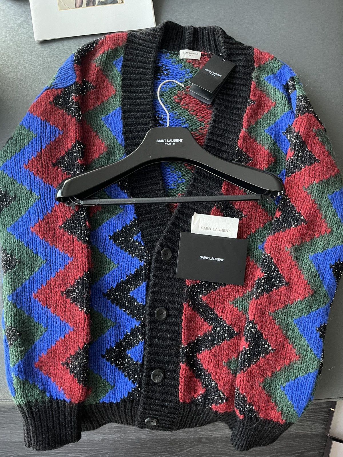 Hedi Slimane × Saint Laurent Paris × Yves Saint Laurent SuperRunway $2,800 Value Celebrity Glitter Cardigan Sweater Size US XXL / EU 58 / 5 - 2 Thumbnail