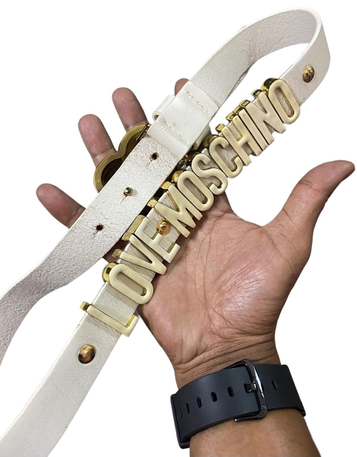 Leather × Moschino 💥Final Drop💥Vtg Moschino Spellout Leather Belt Size ONE SIZE - 1 Thumbnail