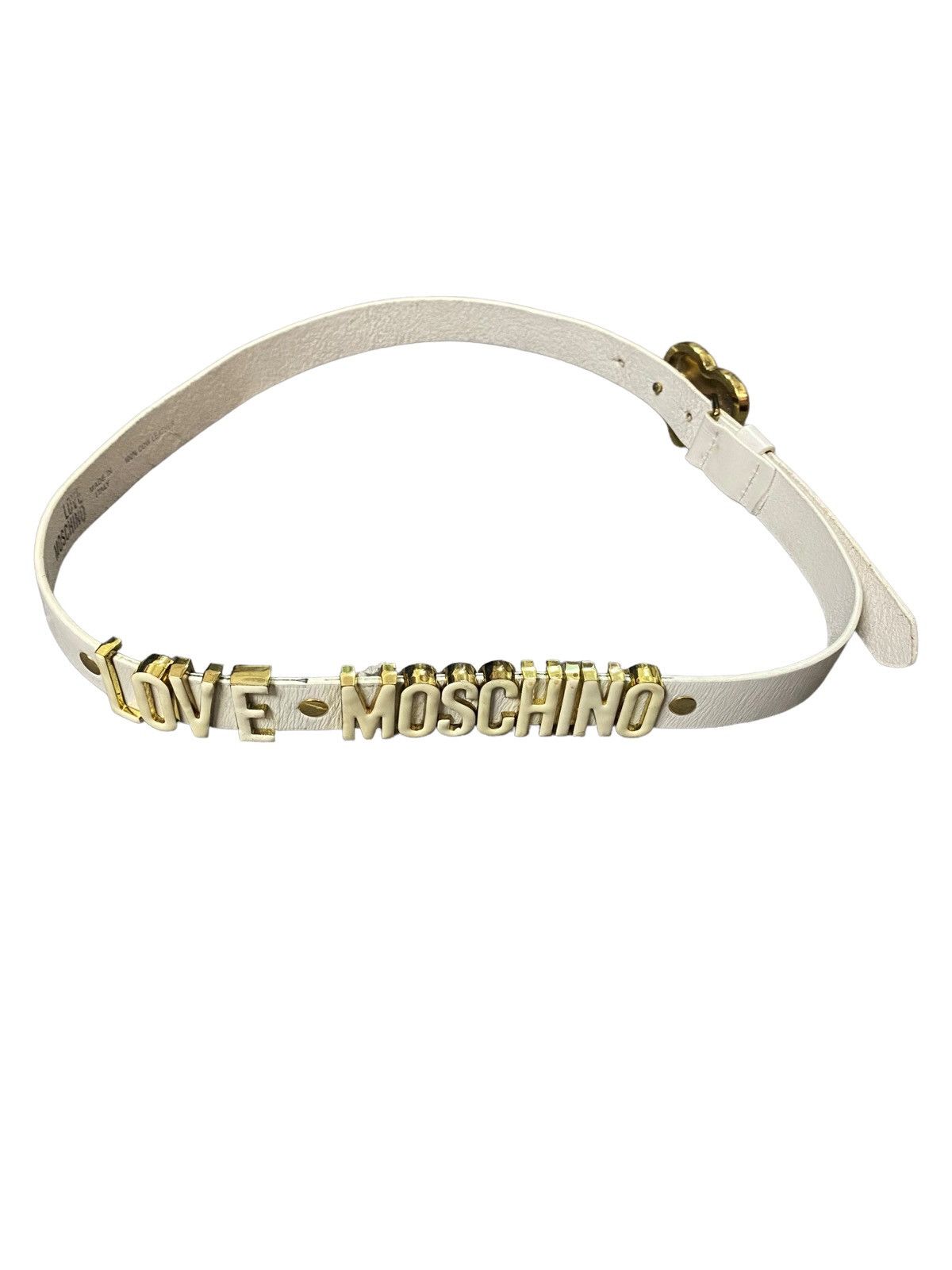 Leather × Moschino 💥Final Drop💥Vtg Moschino Spellout Leather Belt Size ONE SIZE - 2 Thumbnail
