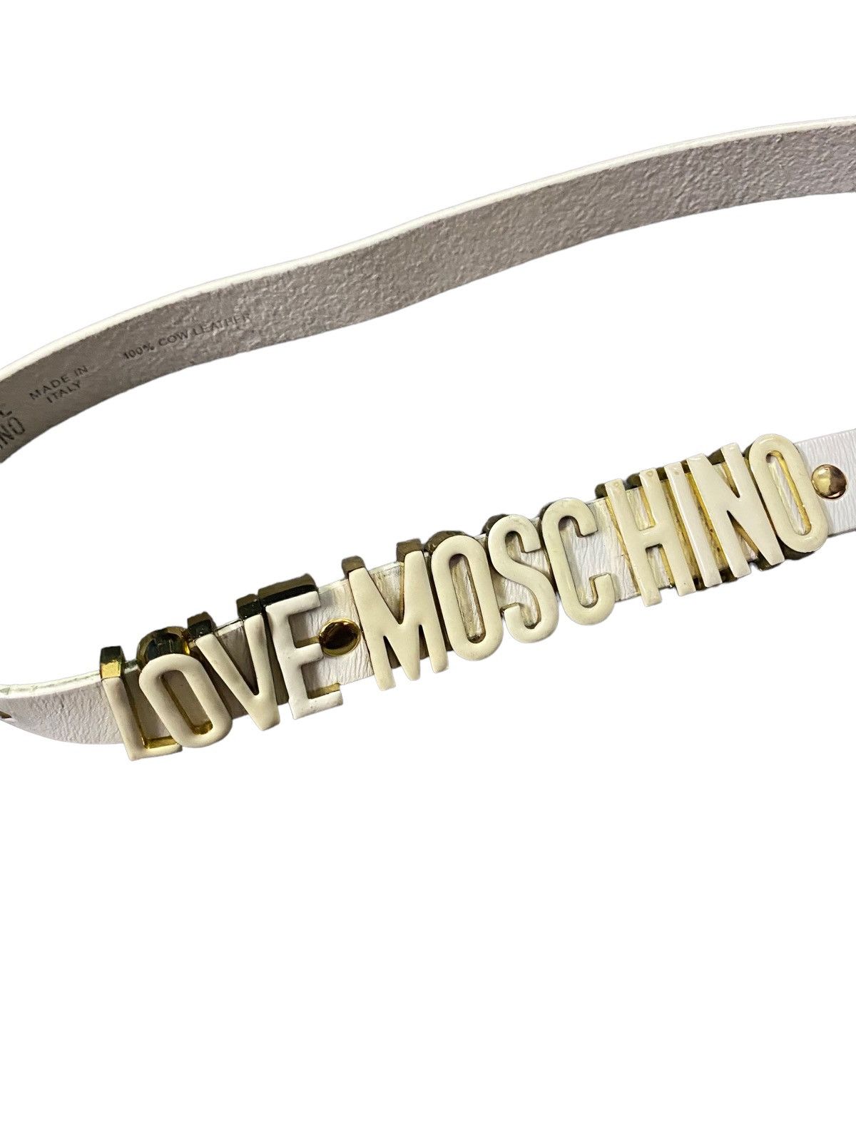 Leather × Moschino 💥Final Drop💥Vtg Moschino Spellout Leather Belt Size ONE SIZE - 4 Thumbnail