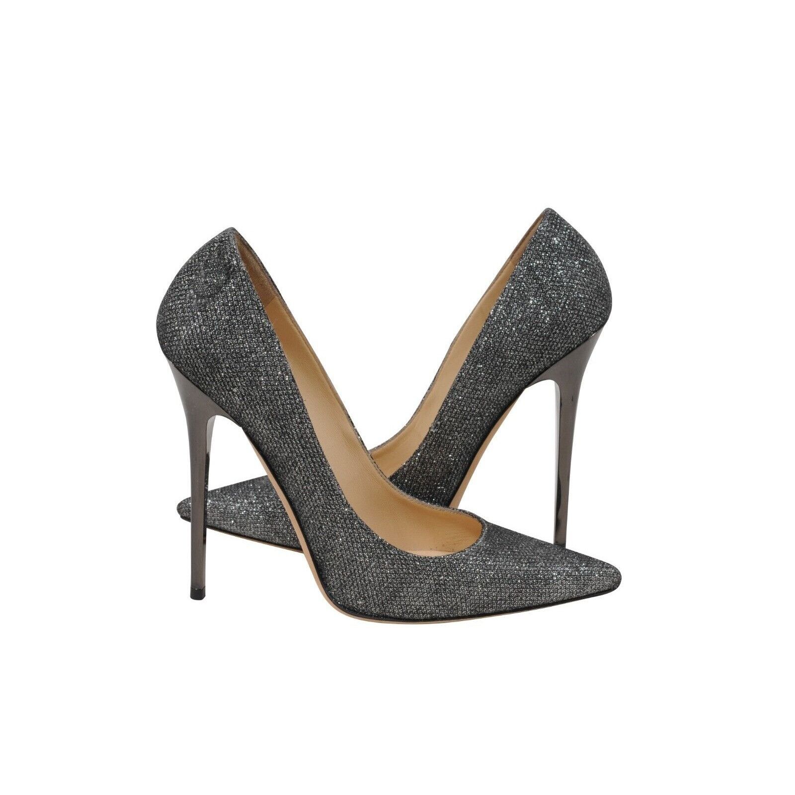 Jimmy Choo Romy Pumps Grey Silver Glitter 120m Pointed Heel Size US 8 / IT 38 - 4 Thumbnail