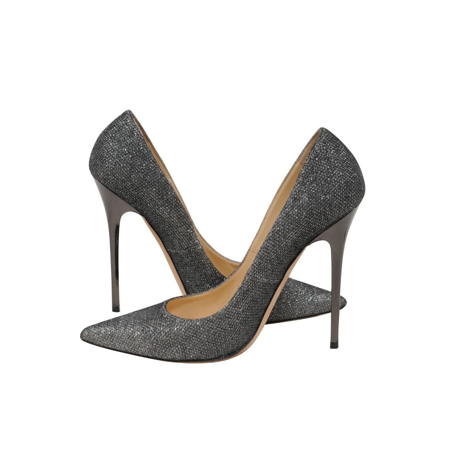 Jimmy Choo Romy Pumps Grey Silver Glitter 120m Pointed Heel Size US 8 / IT 38 - 5 Thumbnail