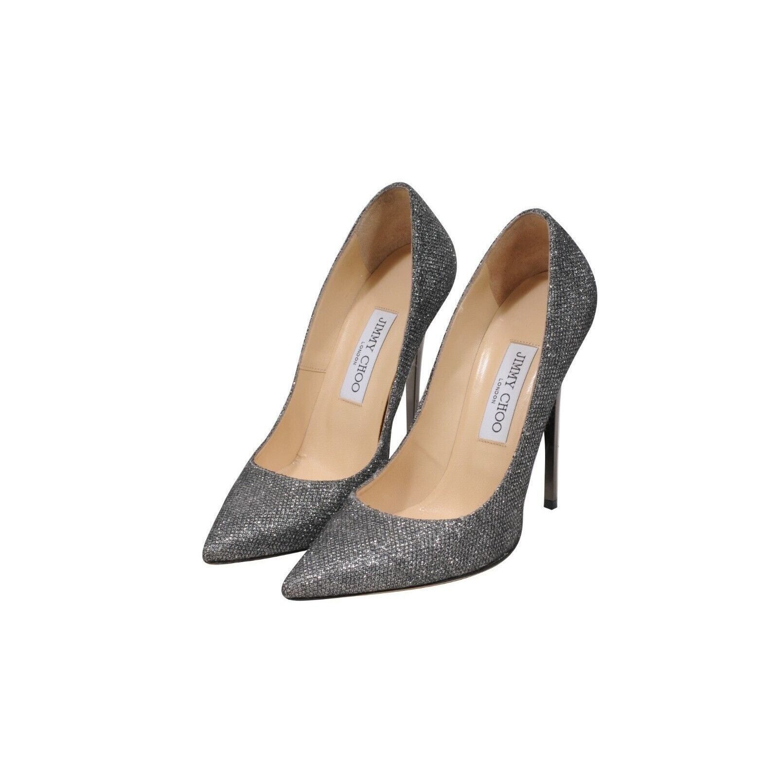 Jimmy Choo Romy Pumps Grey Silver Glitter 120m Pointed Heel Size US 8 / IT 38 - 3 Thumbnail