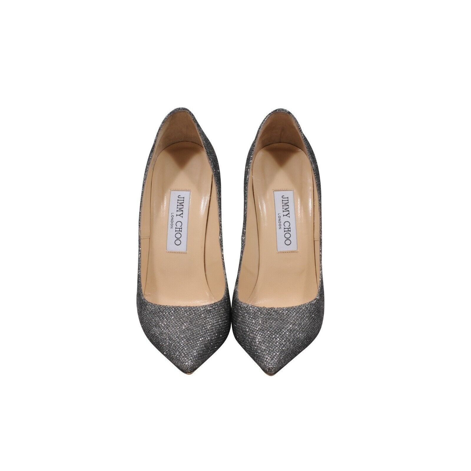 Jimmy Choo Romy Pumps Grey Silver Glitter 120m Pointed Heel Size US 8 / IT 38 - 2 Thumbnail