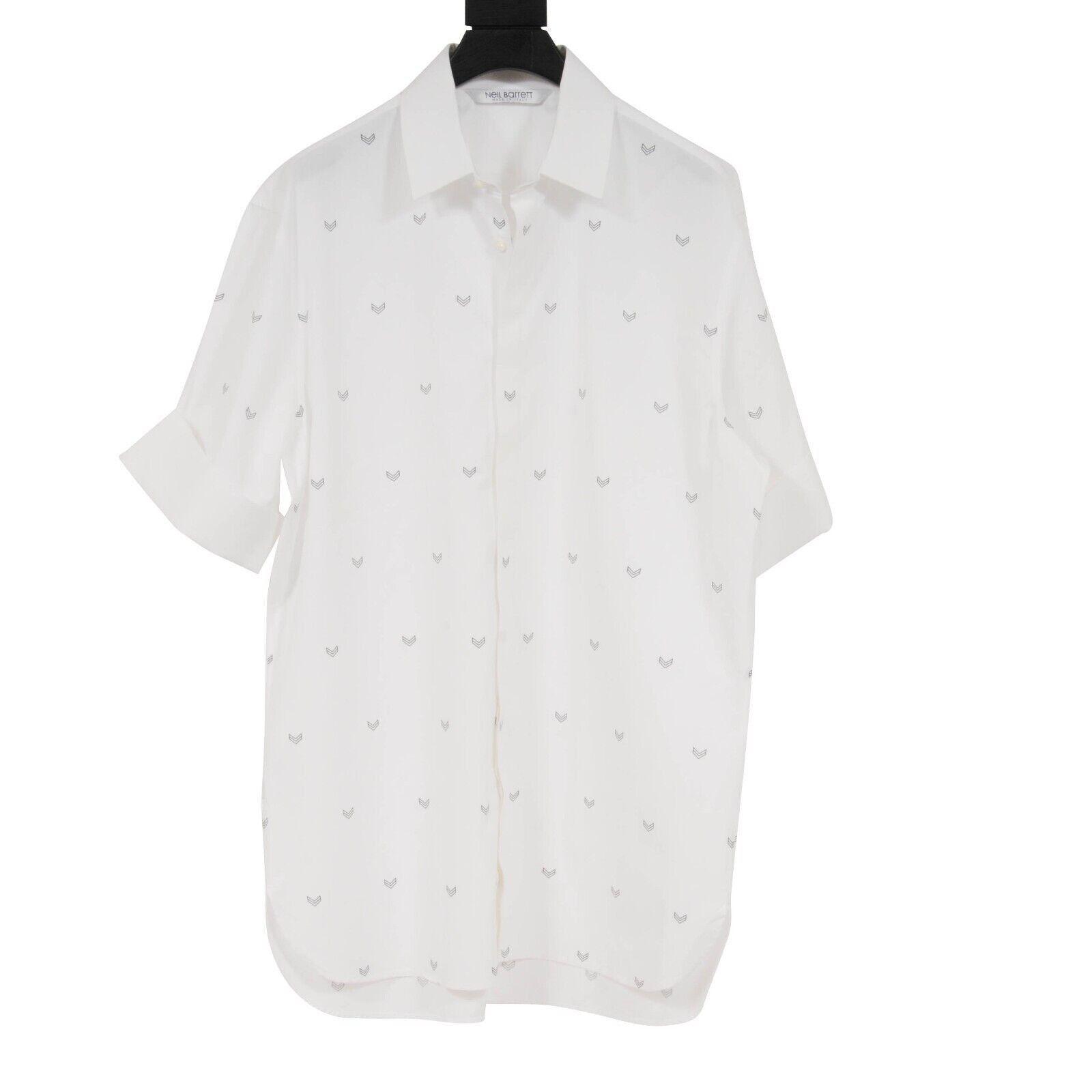 Neil Barrett White Military Arrows Short Sleeve Button Down Shirt 16.5 Size US L / EU 52-54 / 3 - 1 Thumbnail