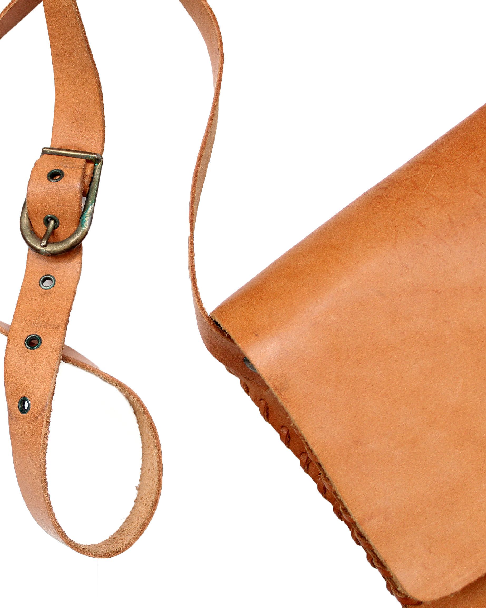 Handmade 80s vintage tan leather shoulder bag handmade crossbody Size ONE SIZE - 3 Thumbnail