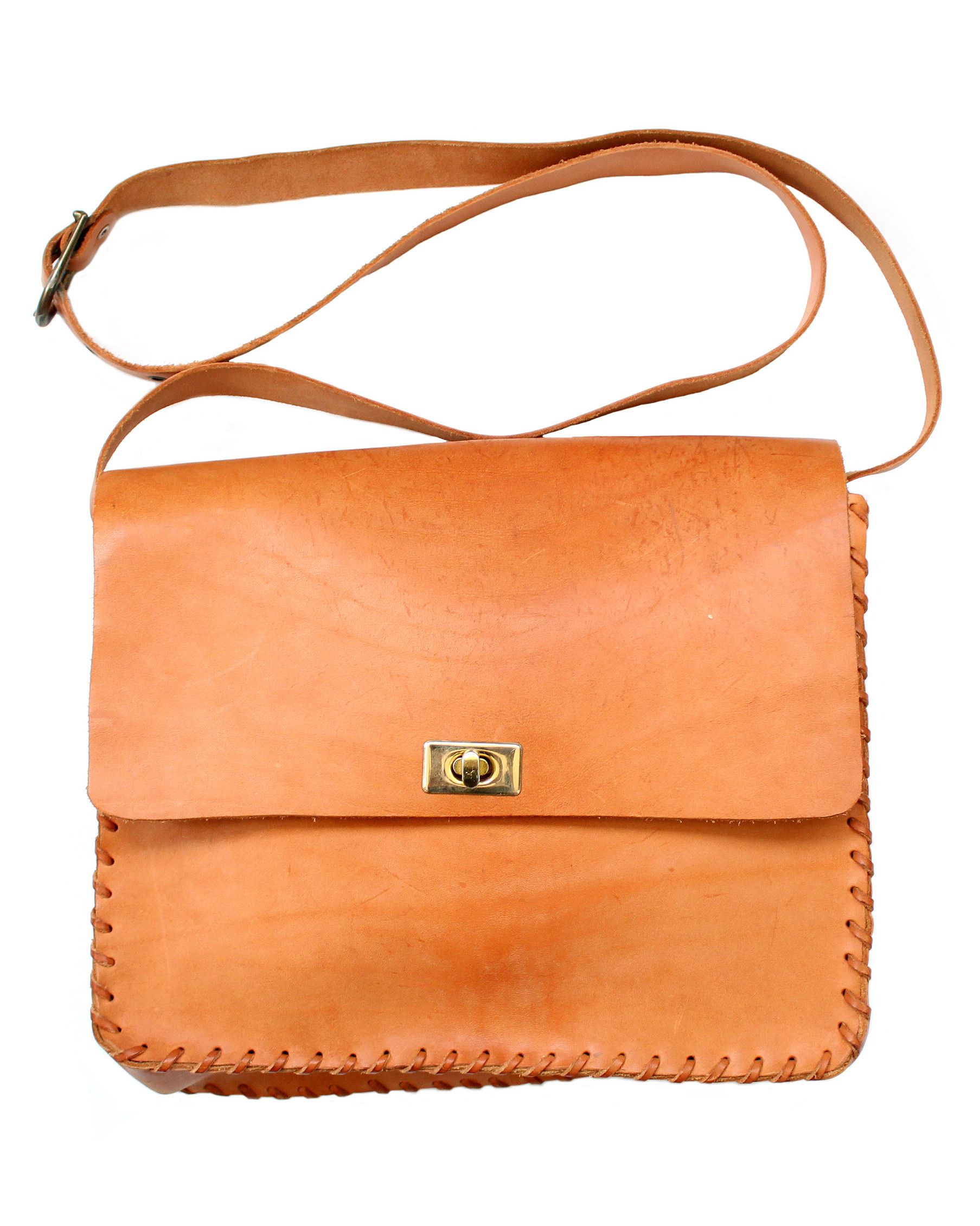 Handmade 80s vintage tan leather shoulder bag handmade crossbody Size ONE SIZE - 1 Thumbnail