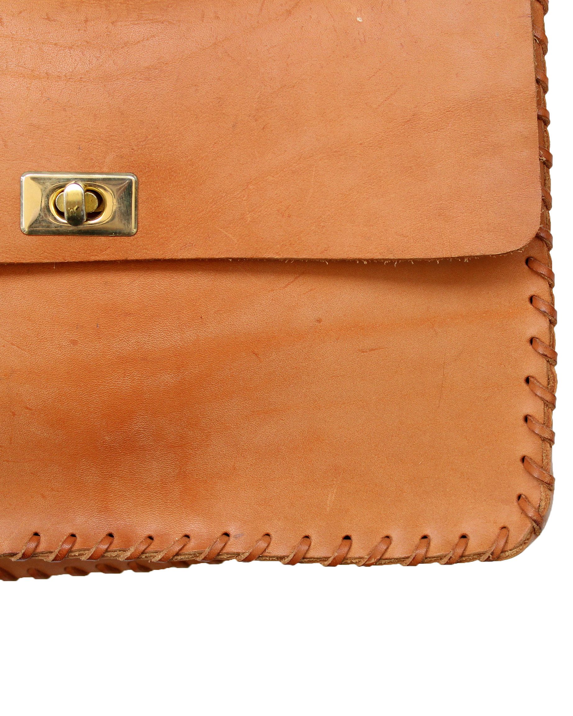 Handmade 80s vintage tan leather shoulder bag handmade crossbody Size ONE SIZE - 2 Thumbnail