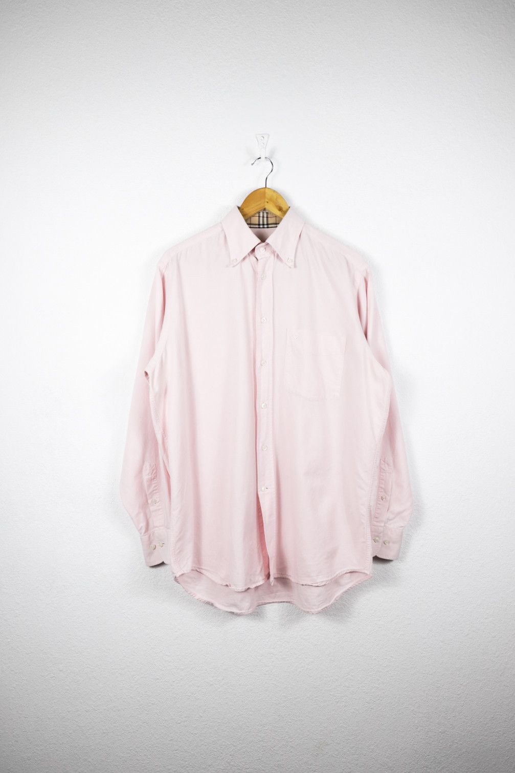 Vintage Burberry Knight Logo Pink Beige Check Sleeve Shirt