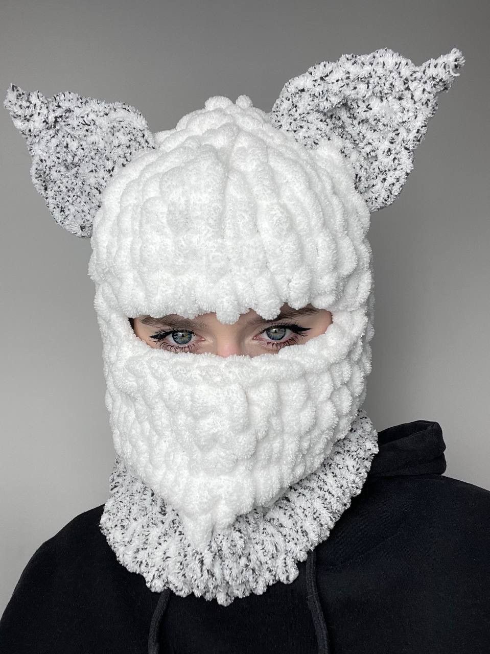 Handmade knitted balaclava/ski mask cat style