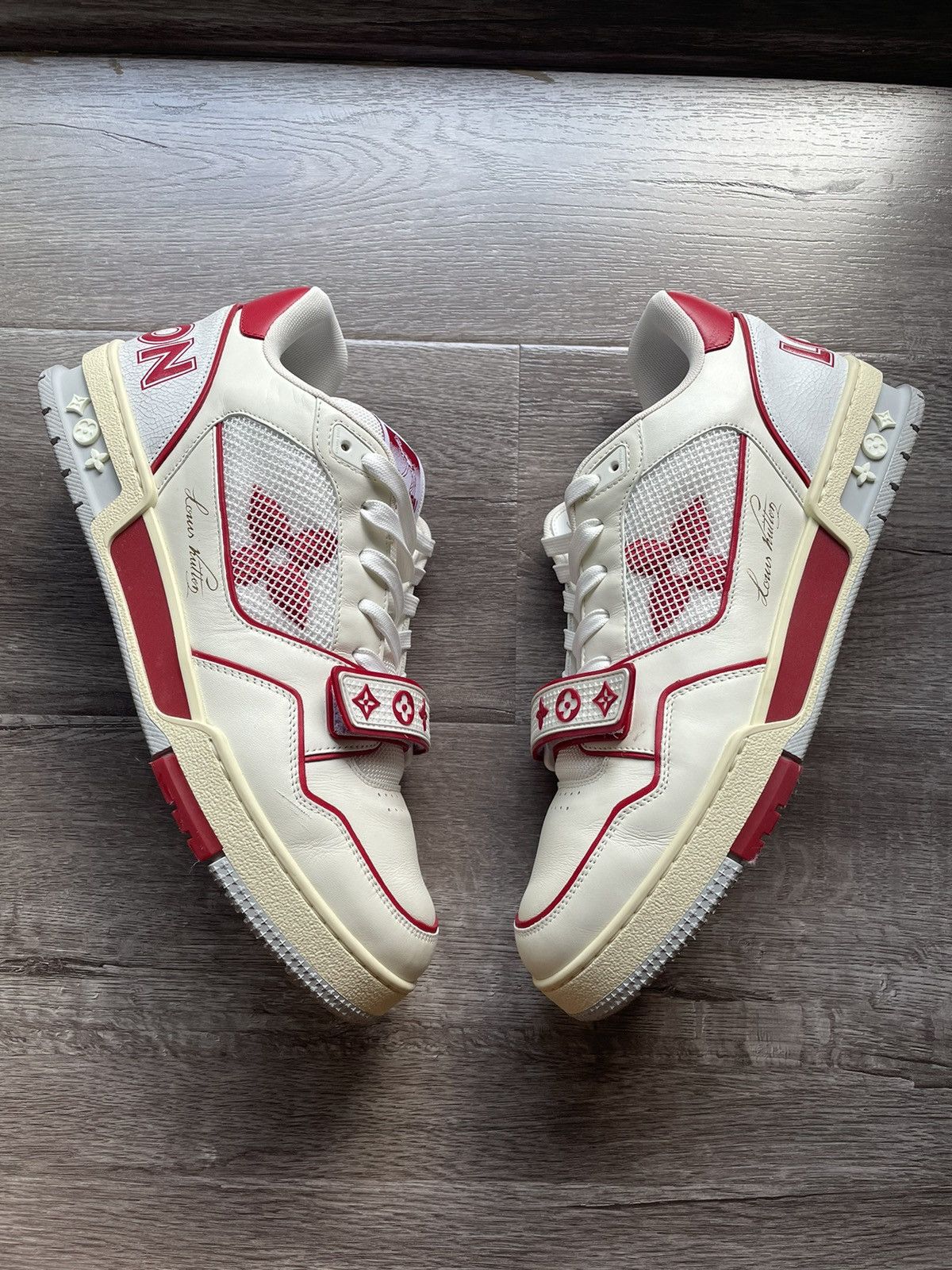 Louis Vuitton Louis Vuitton White Red Mesh Strap Trainer Sneaker Size US 10.5 / EU 43-44 - 1 Thumbnail