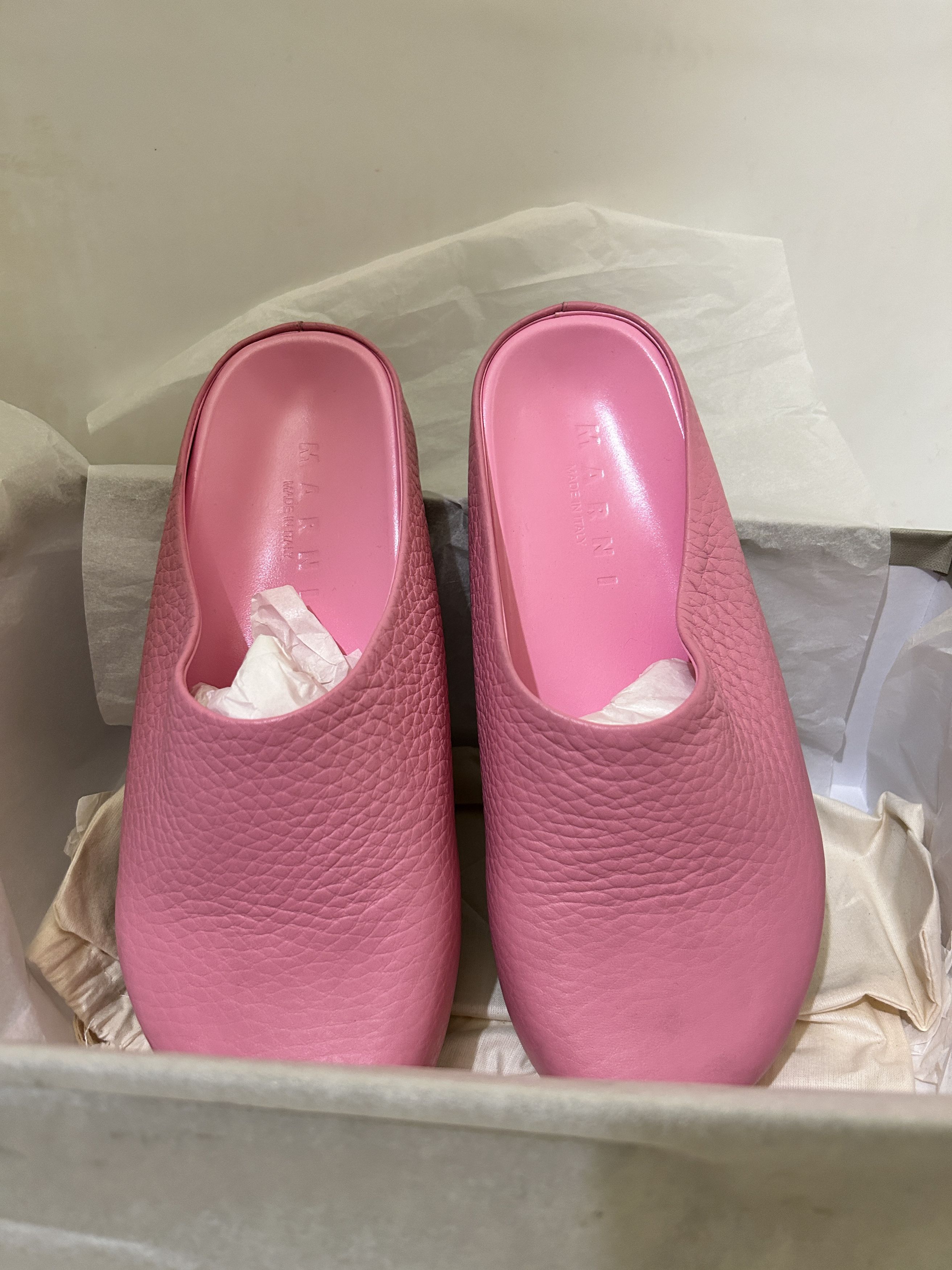Marni Pink Leather Fussbett Sabot Clog Loafers slipper grained Size US 7 / EU 40 - 2 Thumbnail