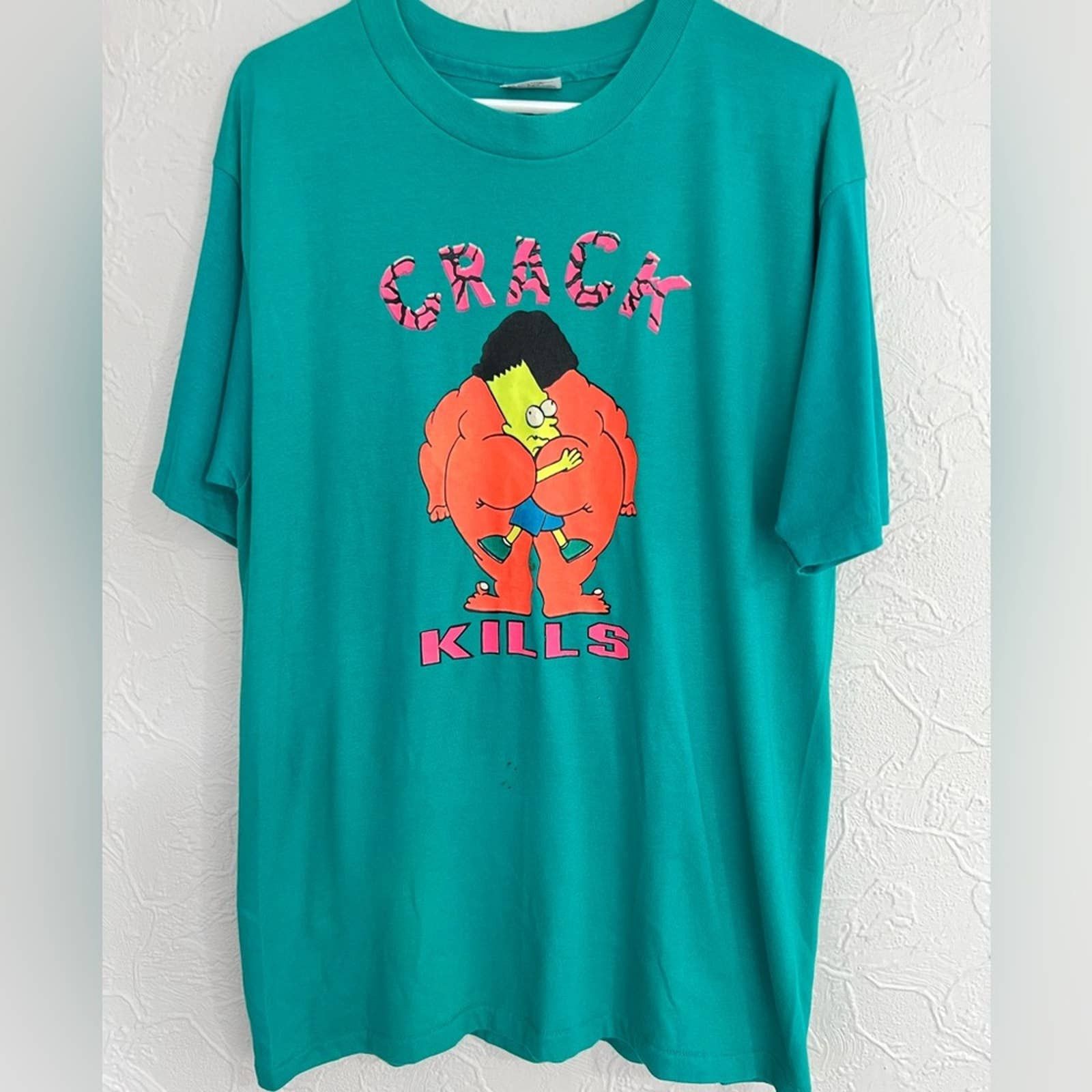 Vintage Crack Kills Bart Simpson Shirt Single on sale Stitch Size Large/ XL Original 80s