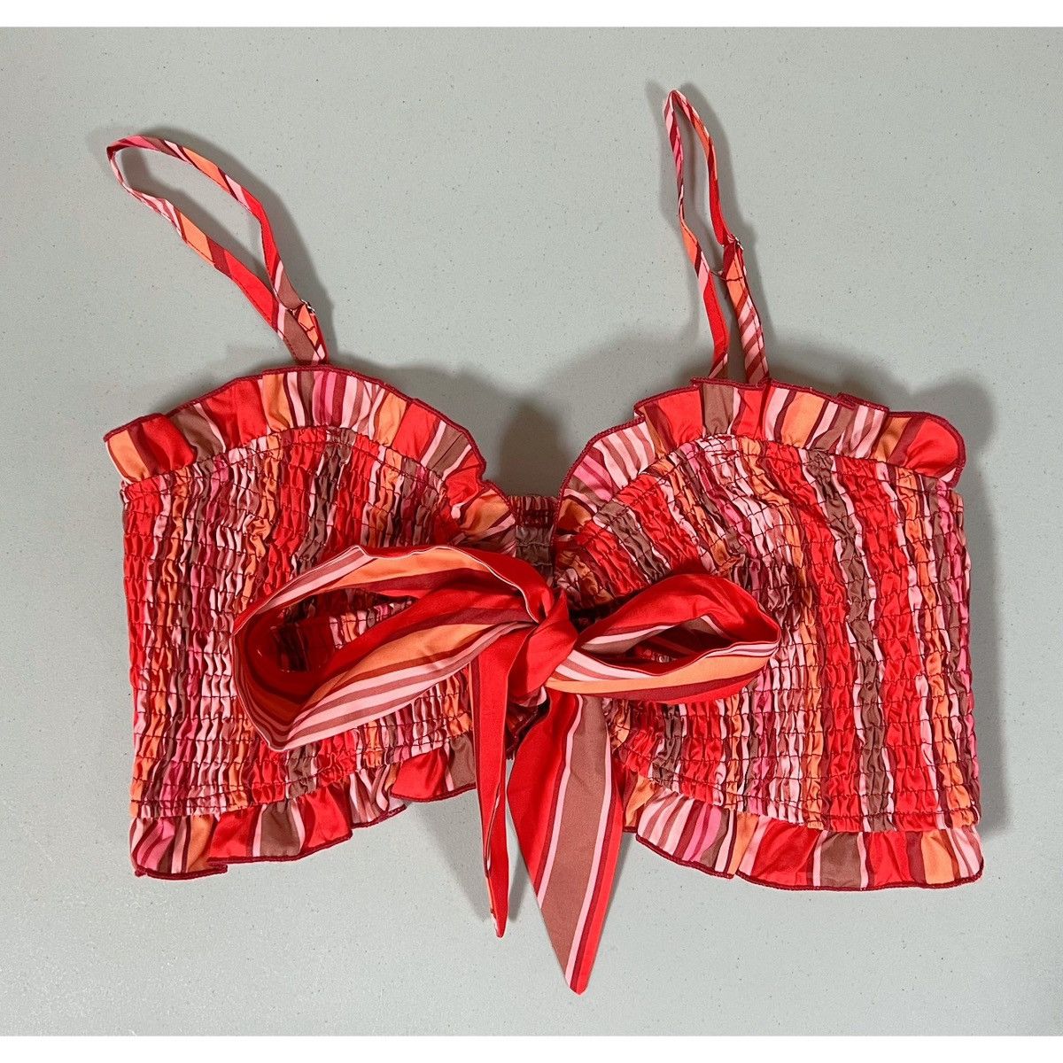 Vintage Red Striped Shirred Bow Tank Crop Top Shirt Blouse Size M ❤️♥️ Size M / US 6-8 / IT 42-44 - 2 Thumbnail