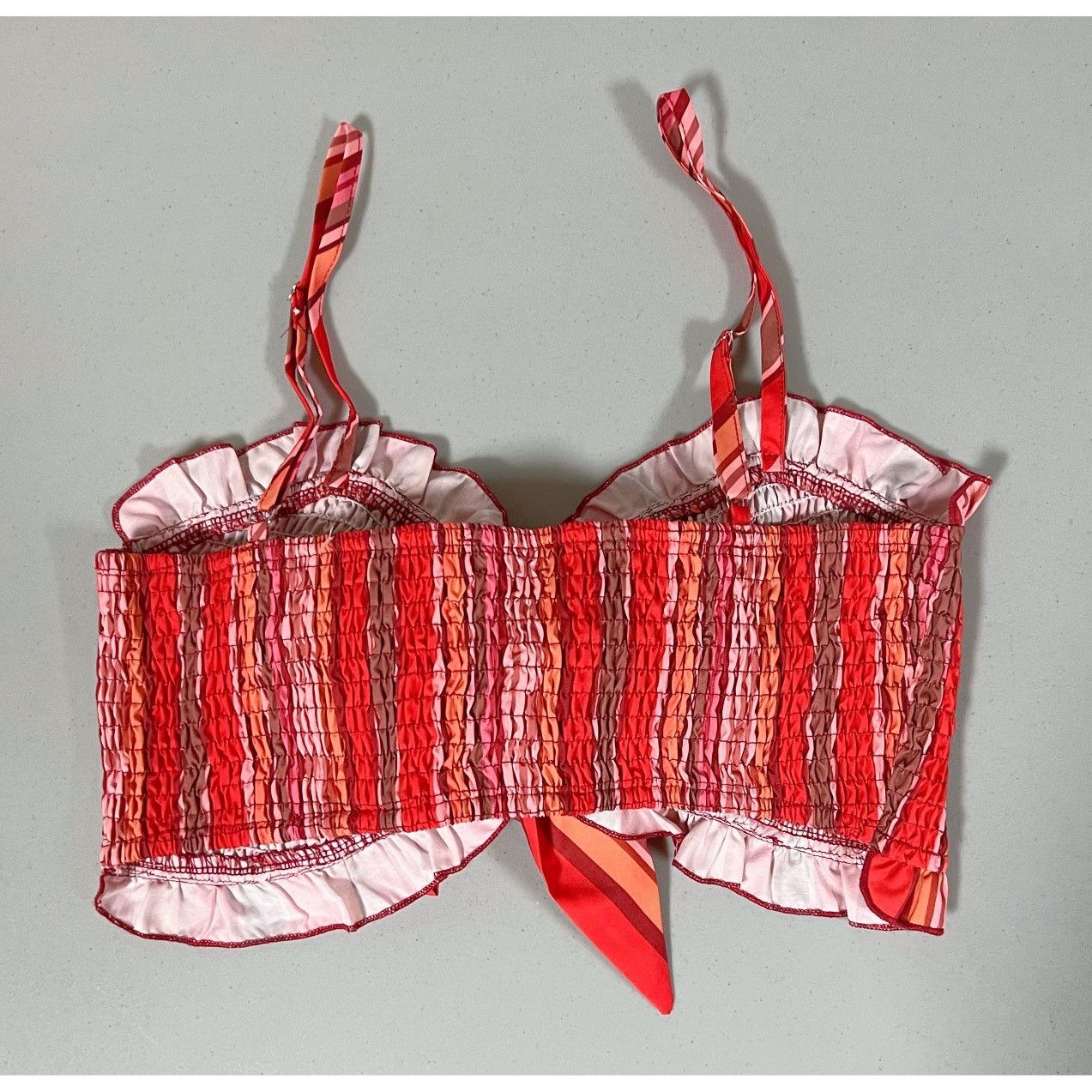 Vintage Red Striped Shirred Bow Tank Crop Top Shirt Blouse Size M ❤️♥️ Size M / US 6-8 / IT 42-44 - 4 Thumbnail