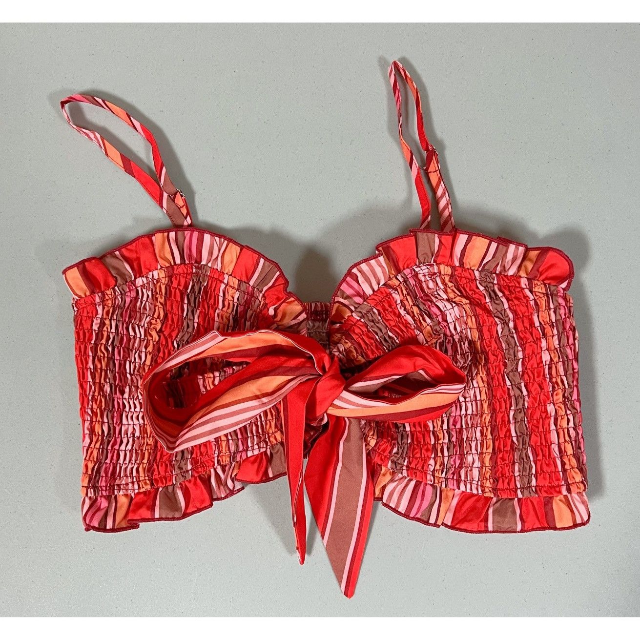 Vintage Red Striped Shirred Bow Tank Crop Top Shirt Blouse Size M ❤️♥️ Size M / US 6-8 / IT 42-44 - 1 Thumbnail