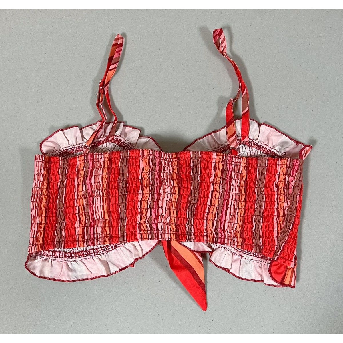 Vintage Red Striped Shirred Bow Tank Crop Top Shirt Blouse Size M ❤️♥️ Size M / US 6-8 / IT 42-44 - 3 Thumbnail