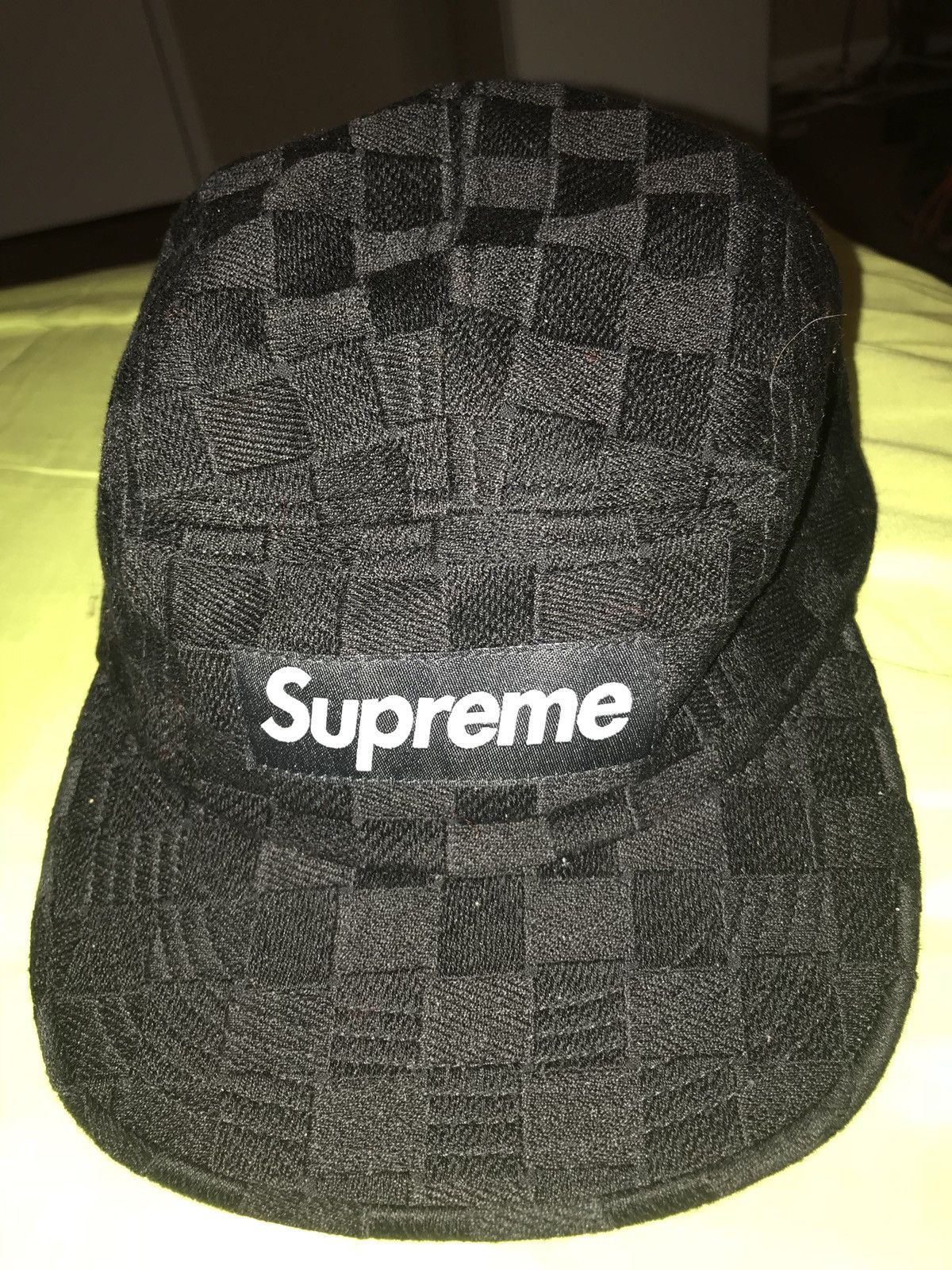 Supreme Checker Weave Camp Cap Black