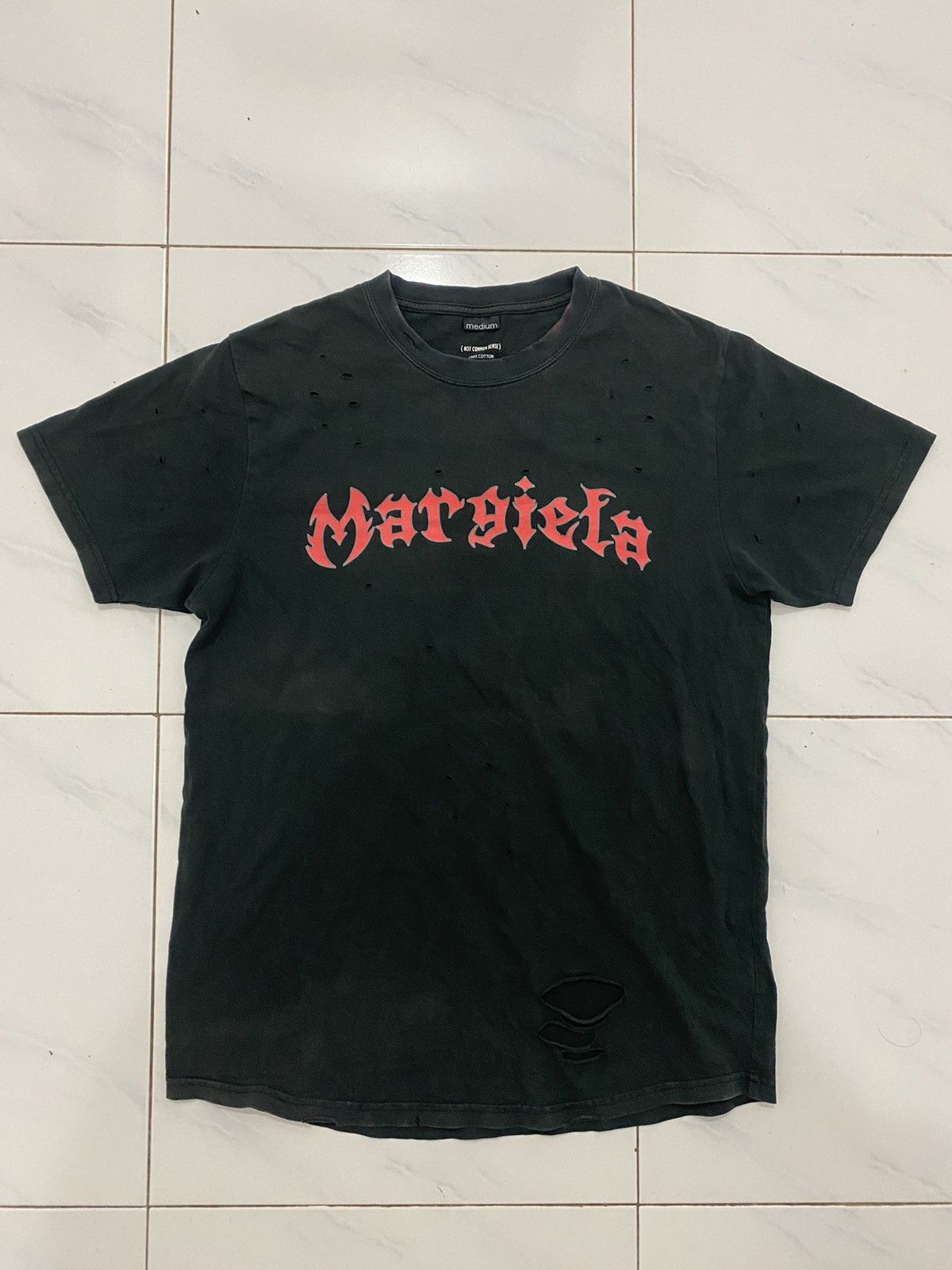 image of Distressed Margiela Not Common Sense Tshirts in Faded Black, Men's (Size Medium)