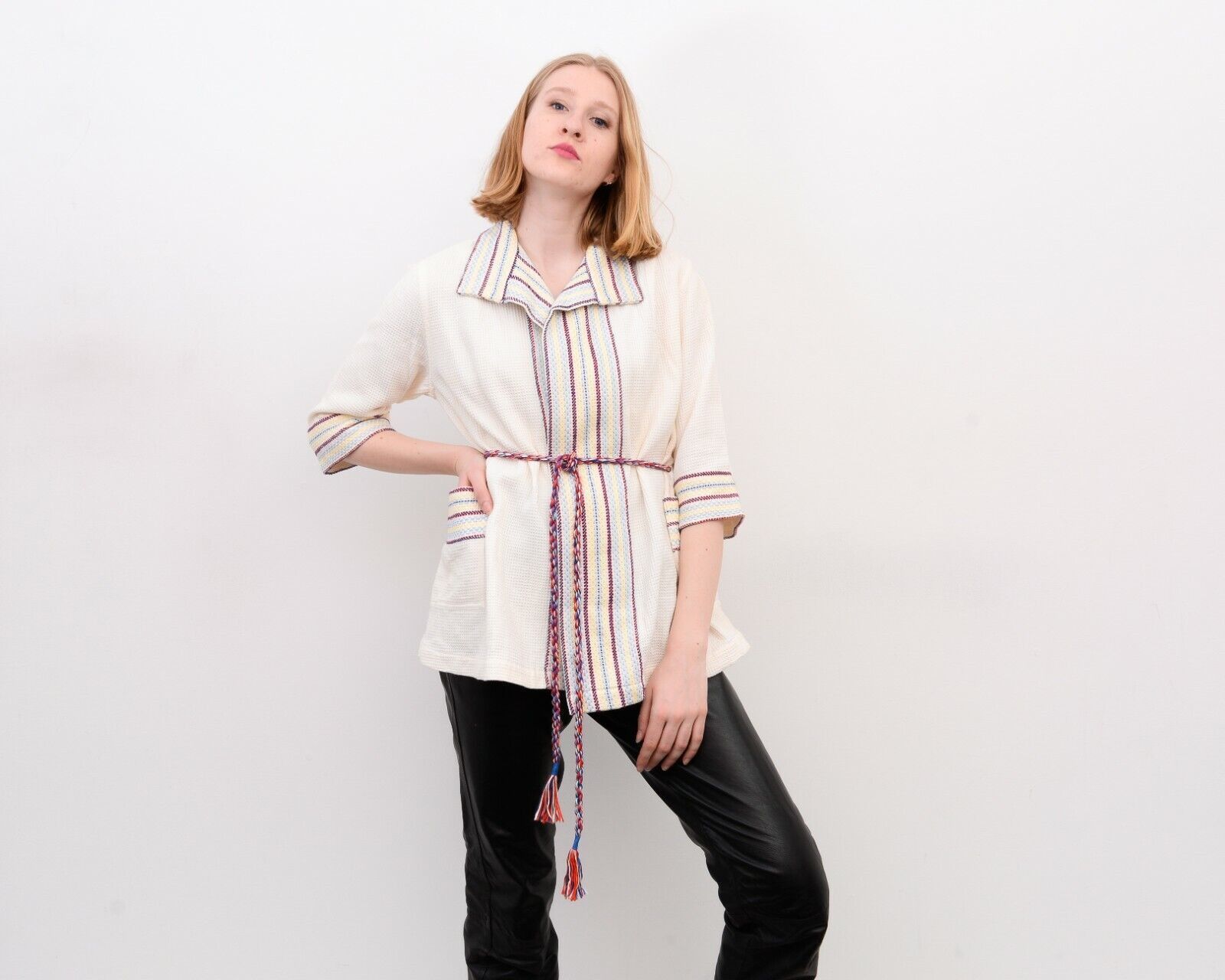 Other × Vintage Native Folk Ethnic Cardigan Gown Robe Blazer Jacket Size L / US 10 / IT 46 - 2 Thumbnail