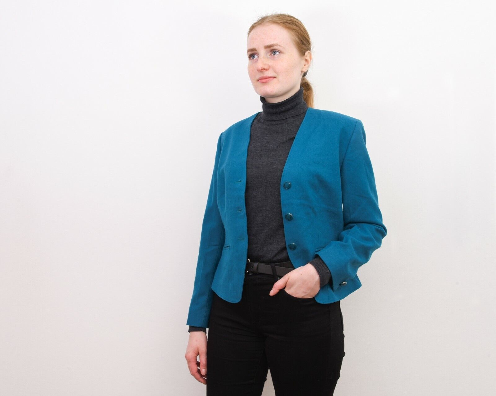 Pendleton 90's Women's M Electric Blue Wool Blazer Jacket V Neck USA Size M / US 6-8 / IT 42-44 - 2 Thumbnail