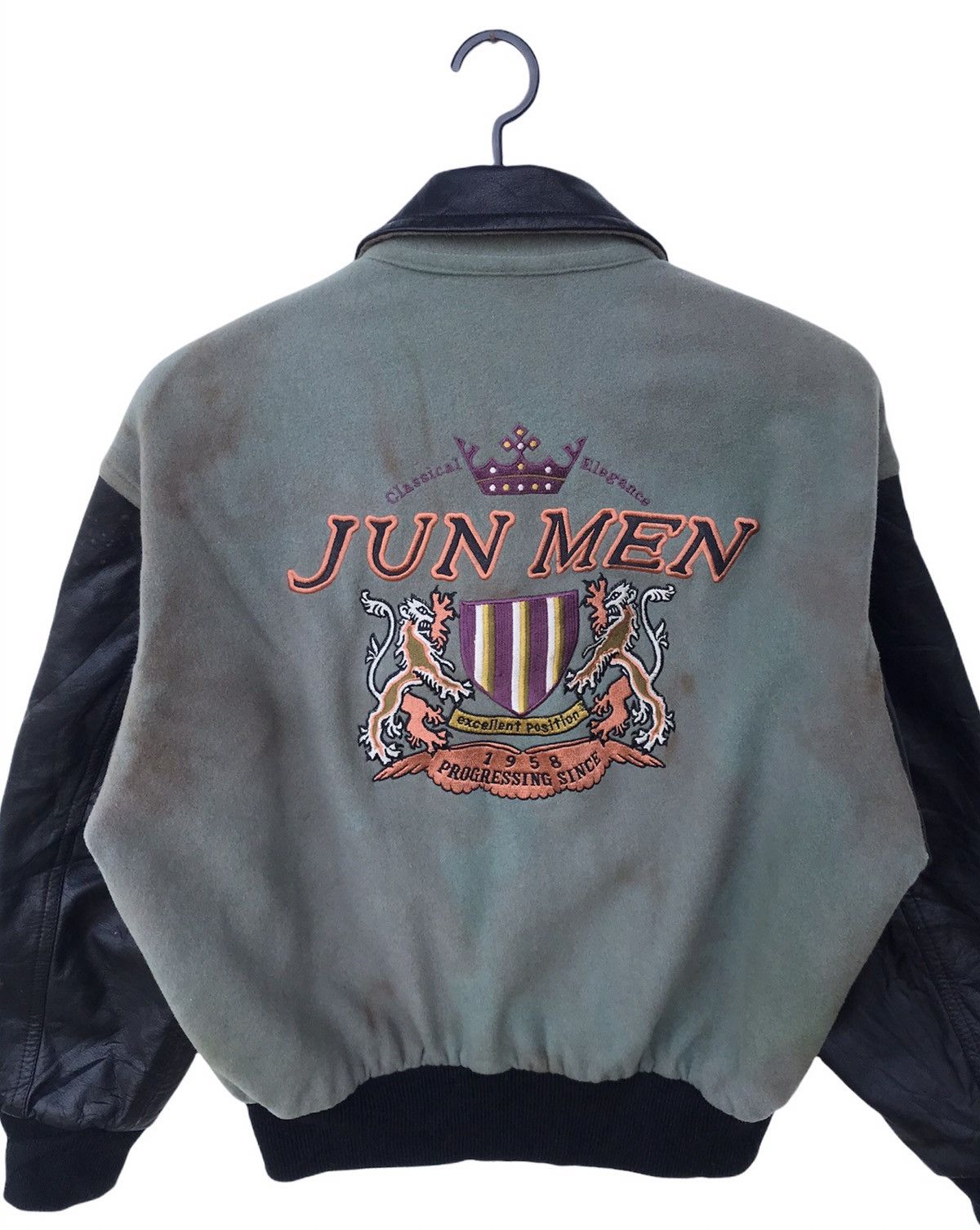 JUN MEN Jun Men Wool Varsity Jacket Leather Sleeve - Faded Colour Size US L / EU 52-54 / 3 - 4 Thumbnail