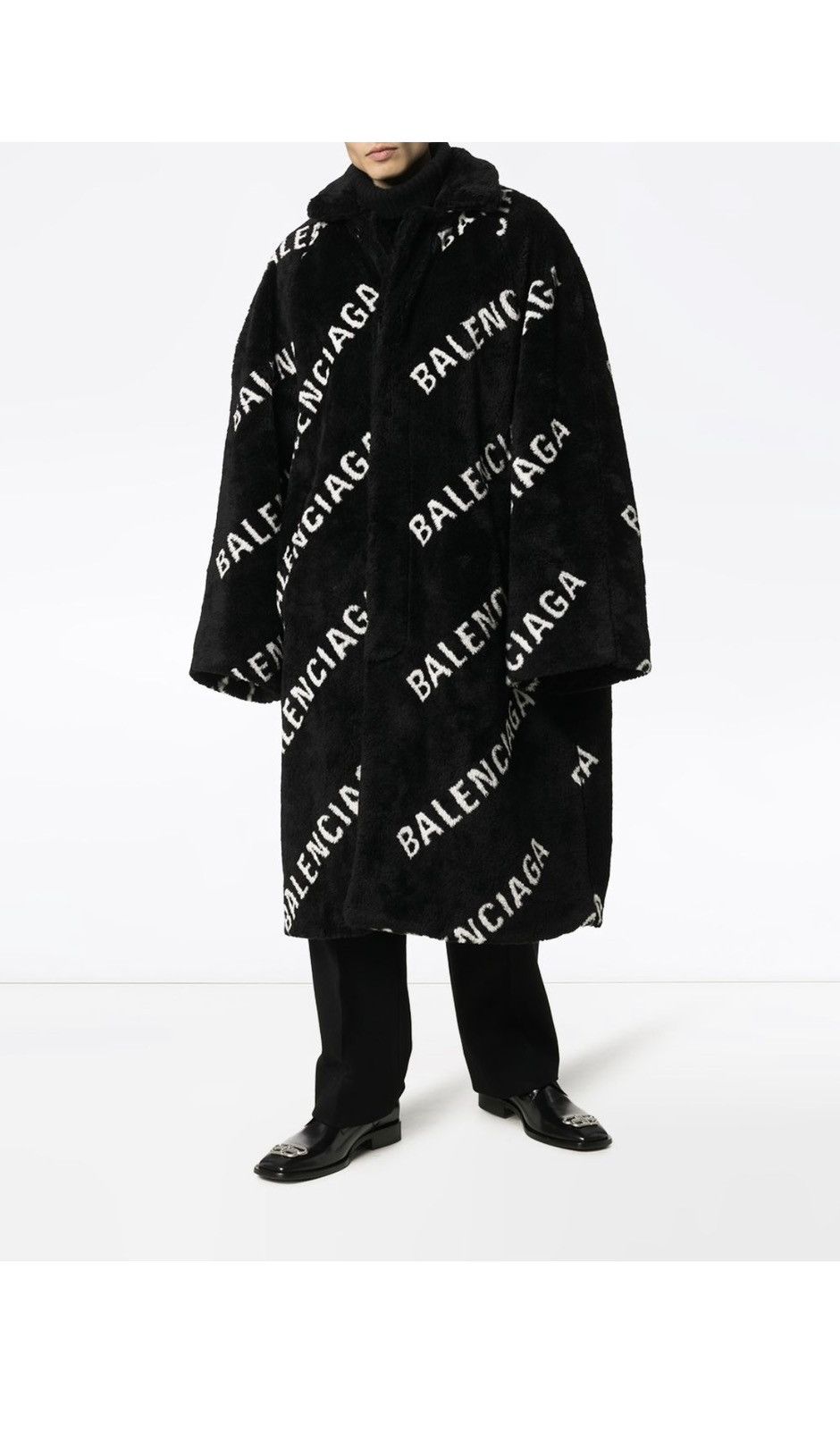 Balenciaga Logo-Print Fur Coat