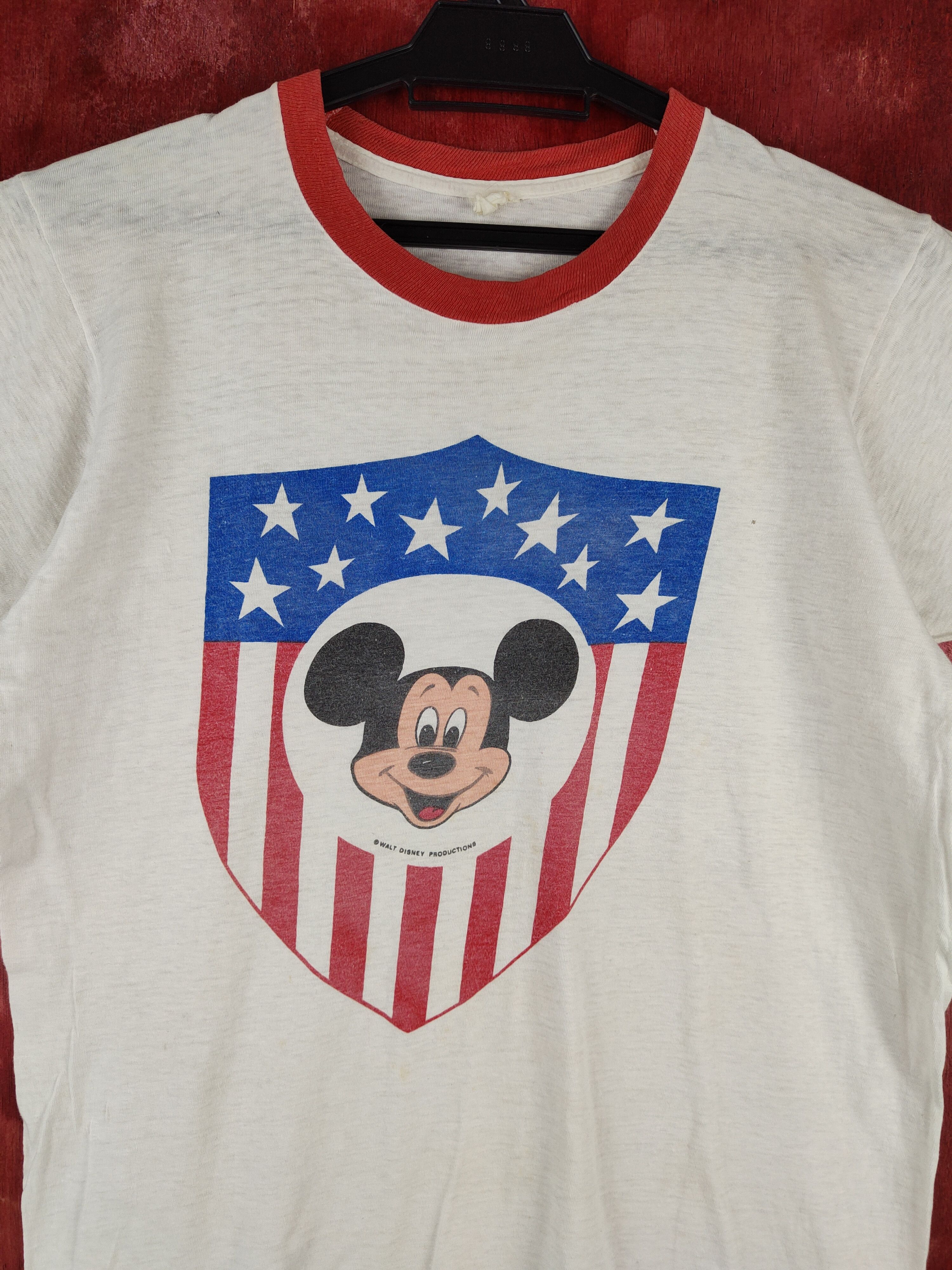 Disney Vtg ringer Mickey Mouse american flag single stitch #S663af Size US M / EU 48-50 / 2 - 2 Thumbnail