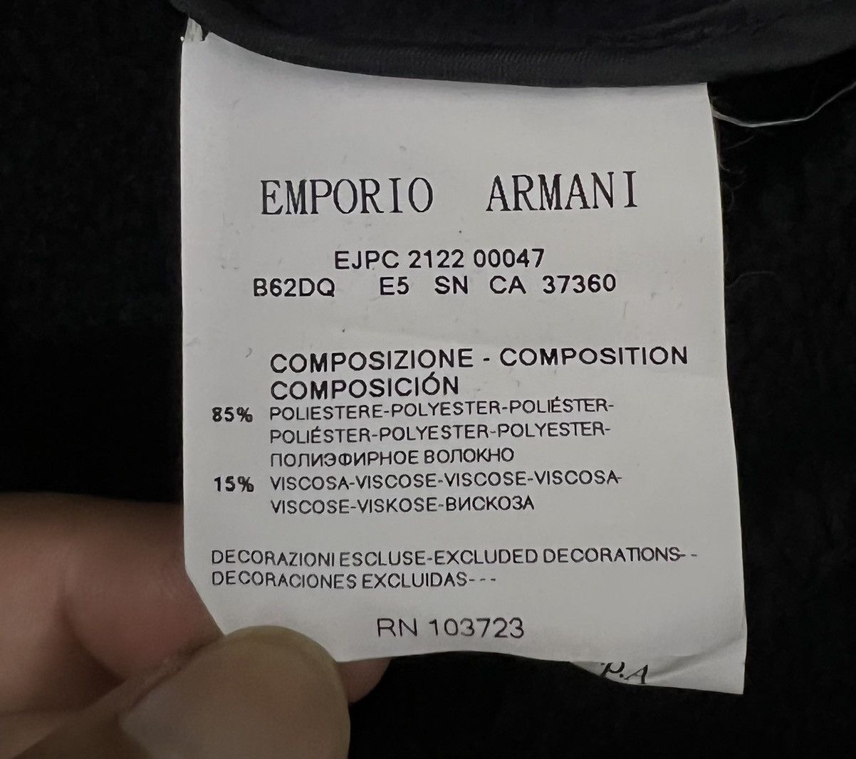 Emporio Armani Emporio Armani Jeans Men's Black Full-Zip Jacket - Size L Size US L / EU 52-54 / 3 - 11 Thumbnail
