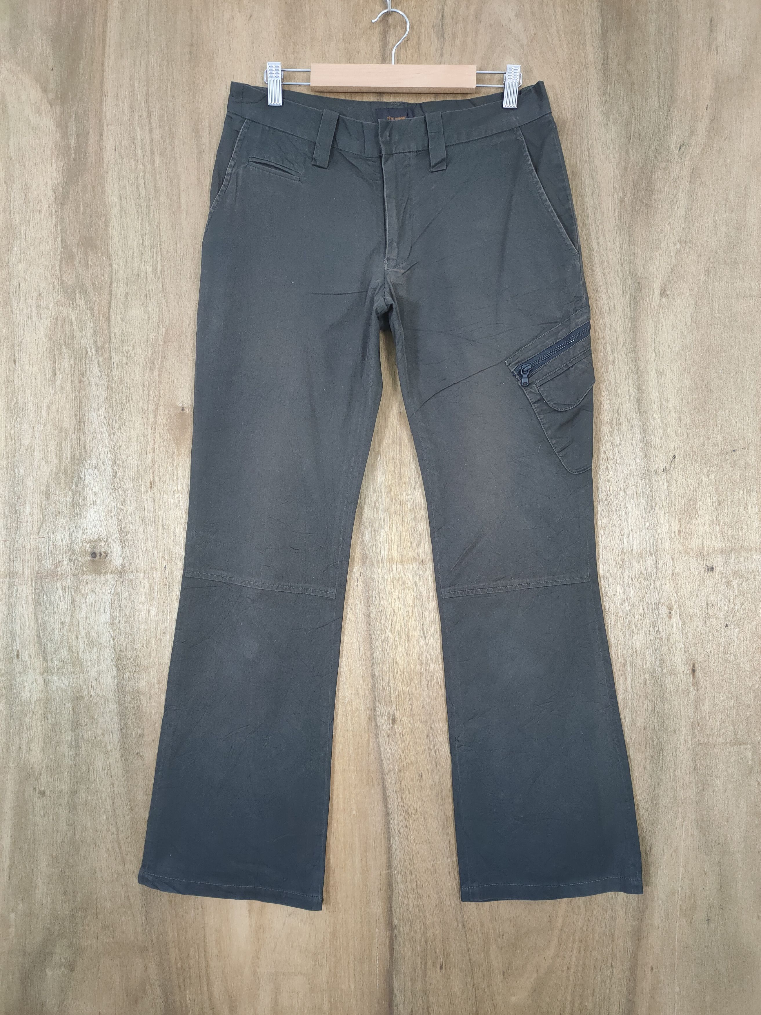 Issey Miyake TETE HOMME by ISSEY MIYAKE BROWN FLARED CARGO PANTS Size US 30 / EU 46 - 1 Thumbnail