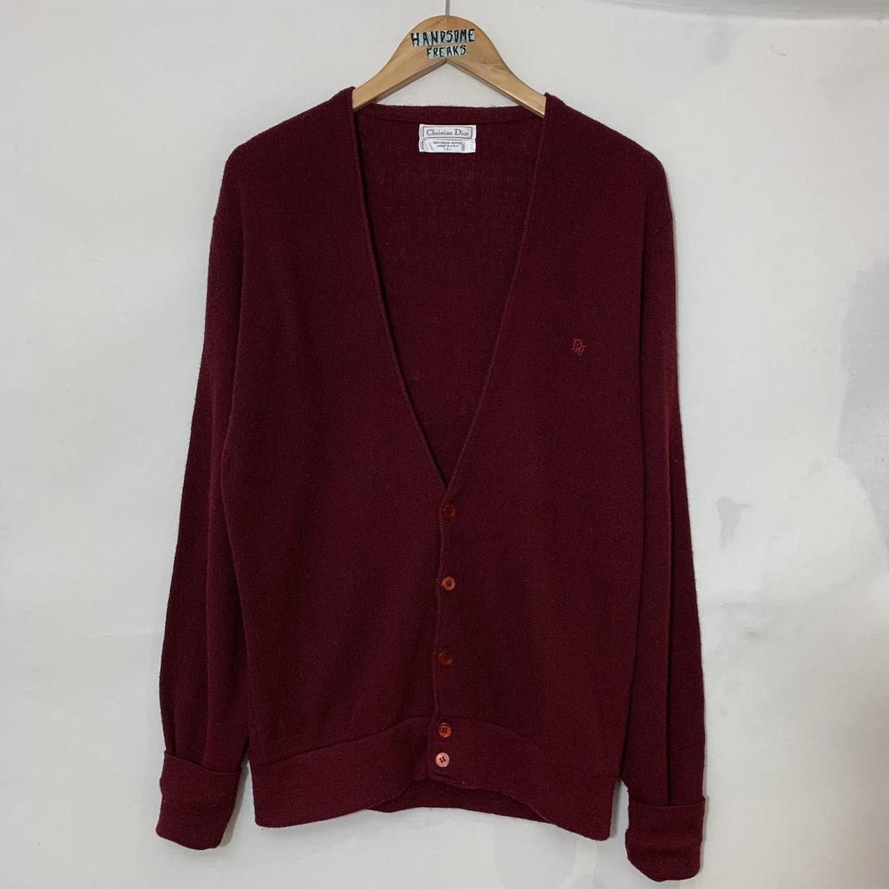 80s Vintage Christian Dior Knit Cardigan - Burgundy