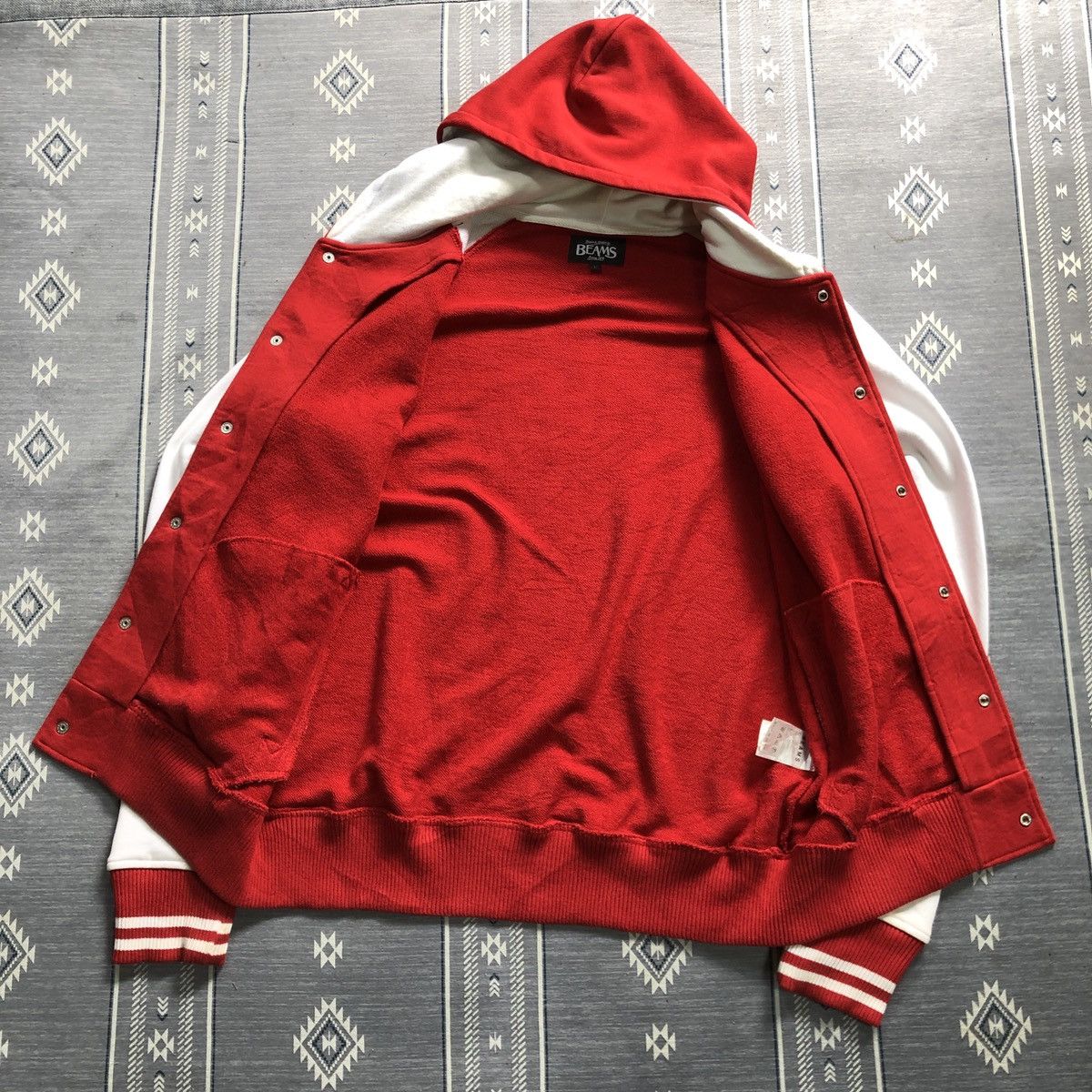 Beams Plus Beams Japan Red Two Tone Varsity Hoodie Jacket Size US L / EU 52-54 / 3 - 3 Thumbnail