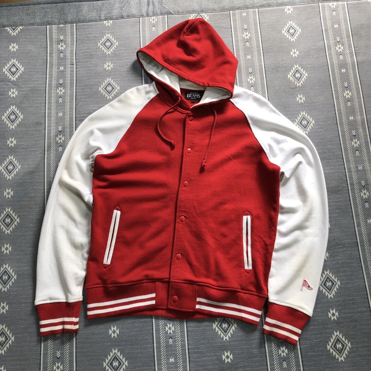 Beams Plus Beams Japan Red Two Tone Varsity Hoodie Jacket Size US L / EU 52-54 / 3 - 1 Thumbnail