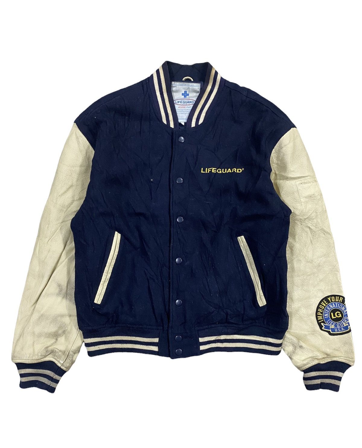 ジャケット・アウター vintage LIFE GUARD satain studium jkt dw Vintage Lifeguard Wool Varsity Leather Jacket