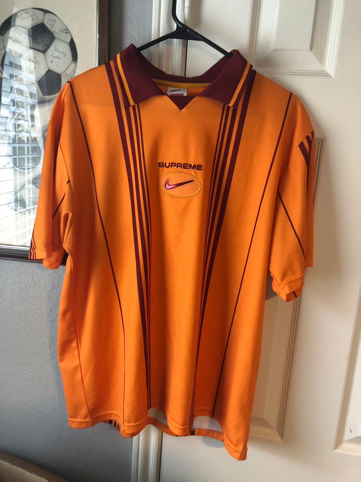Supreme Supreme x Nike Jewel Stripe Soccer Jersey 'Orange'   Grailed