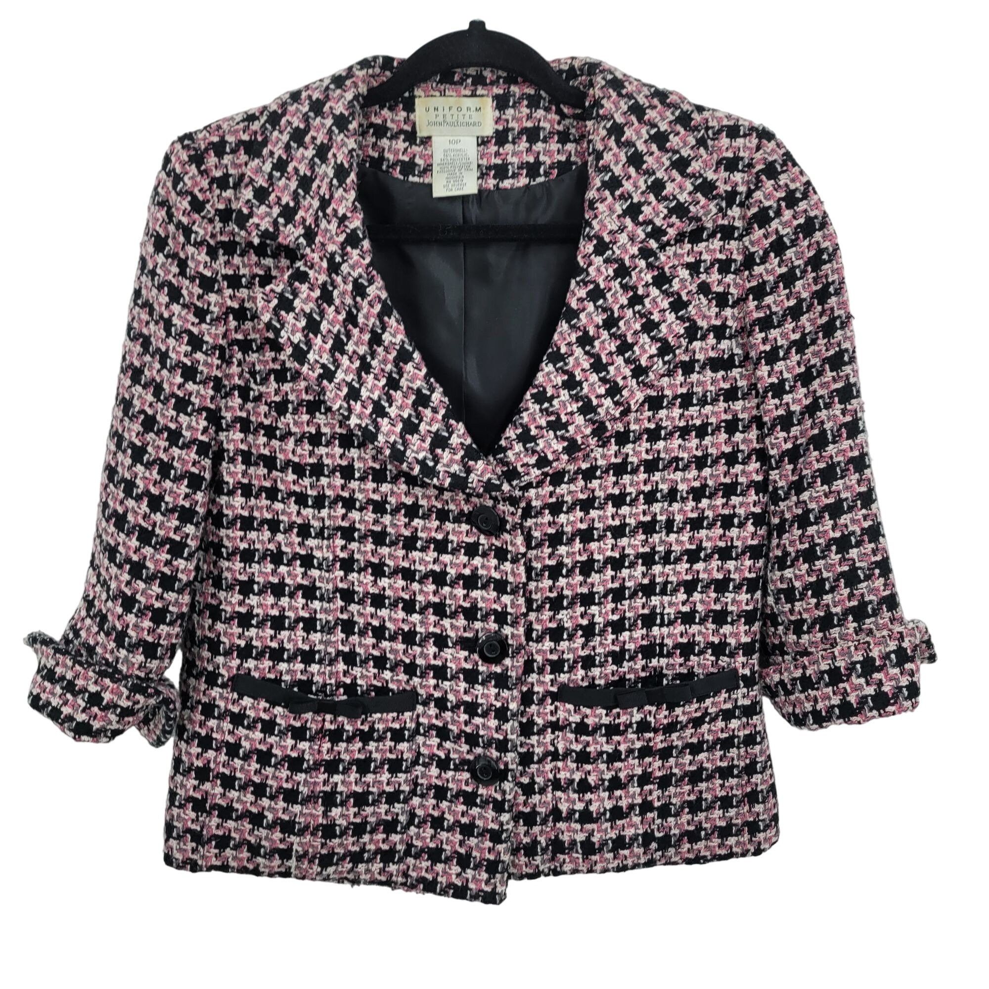 80's Uniform Blazer Pink Houndstooth Plaid Coquette Grunge