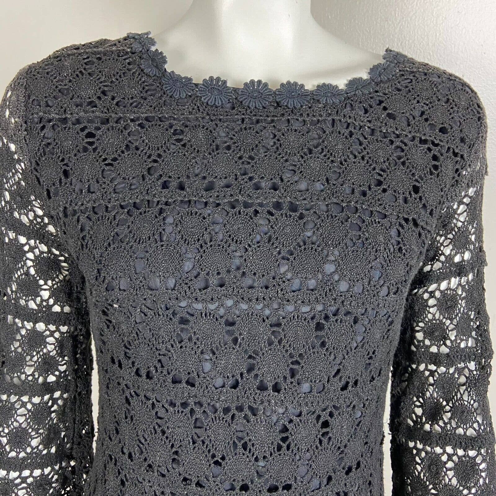 Handmade Vintage 60s 70s Black Crochet Lace Mini Shift Dress Size S / US 4 / IT 40 - 4 Thumbnail