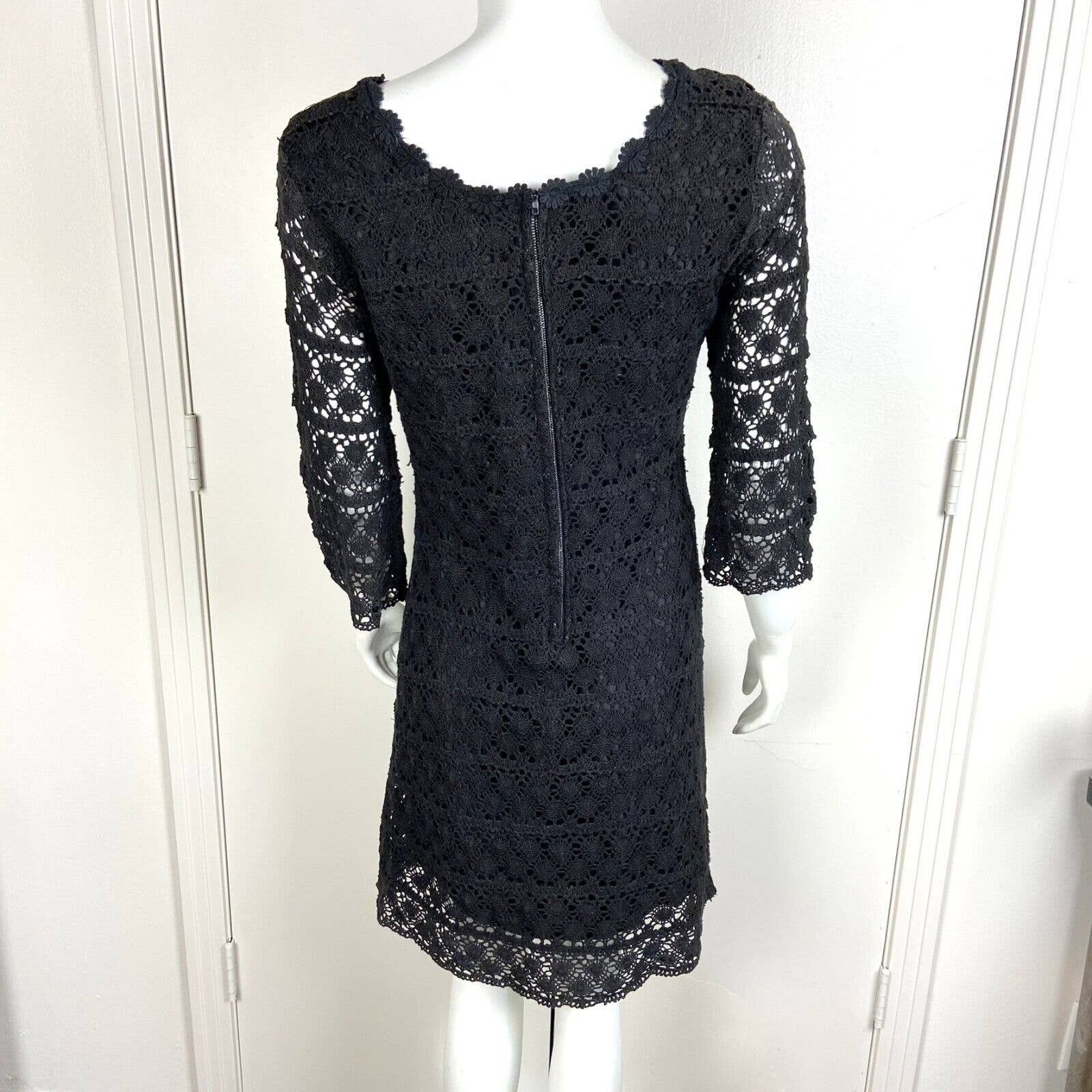 Handmade Vintage 60s 70s Black Crochet Lace Mini Shift Dress Size S / US 4 / IT 40 - 7 Thumbnail