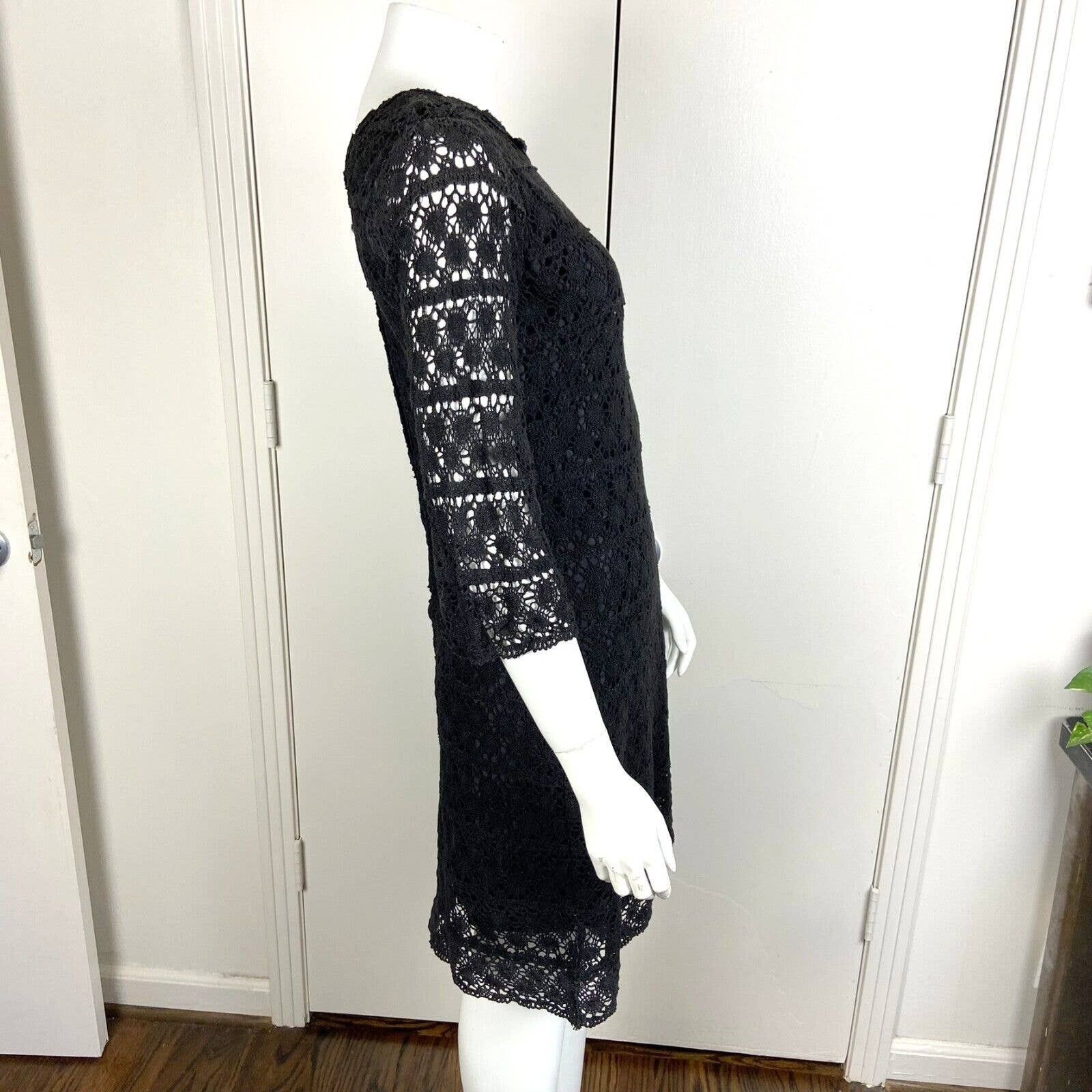 Handmade Vintage 60s 70s Black Crochet Lace Mini Shift Dress Size S / US 4 / IT 40 - 6 Thumbnail
