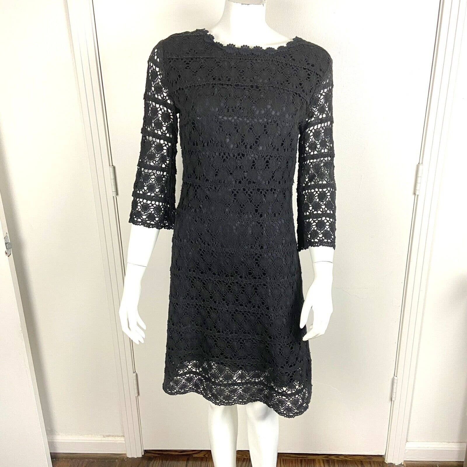 Handmade Vintage 60s 70s Black Crochet Lace Mini Shift Dress Size S / US 4 / IT 40 - 2 Preview
