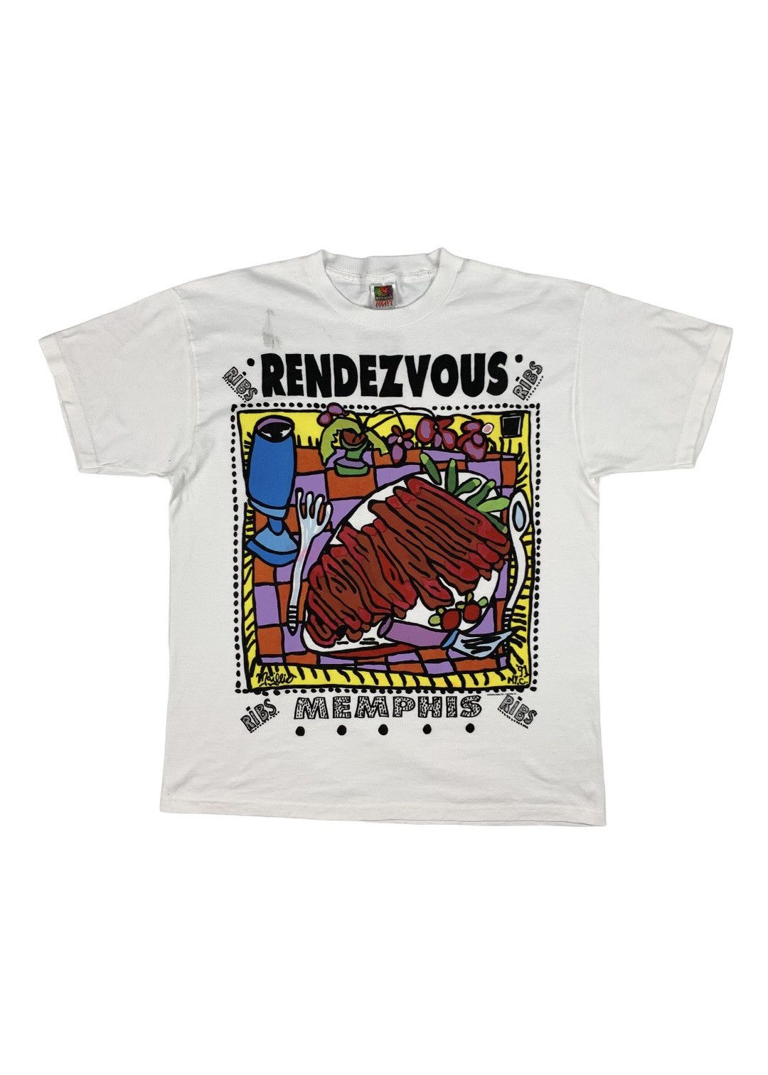 Vintage 1991 Rendezvous Memphis New York City Art Shirt