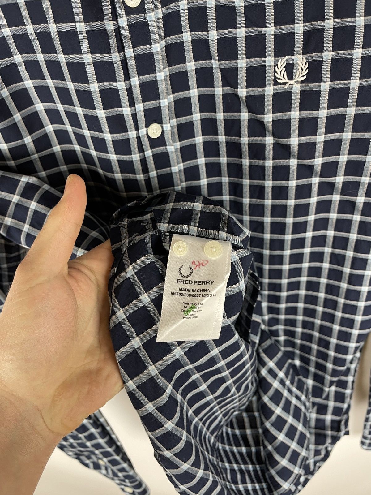 Fred Perry Fred Perry checkered plait cotton navy striped collar shirt Size US M / EU 48-50 / 2 - 8 Thumbnail