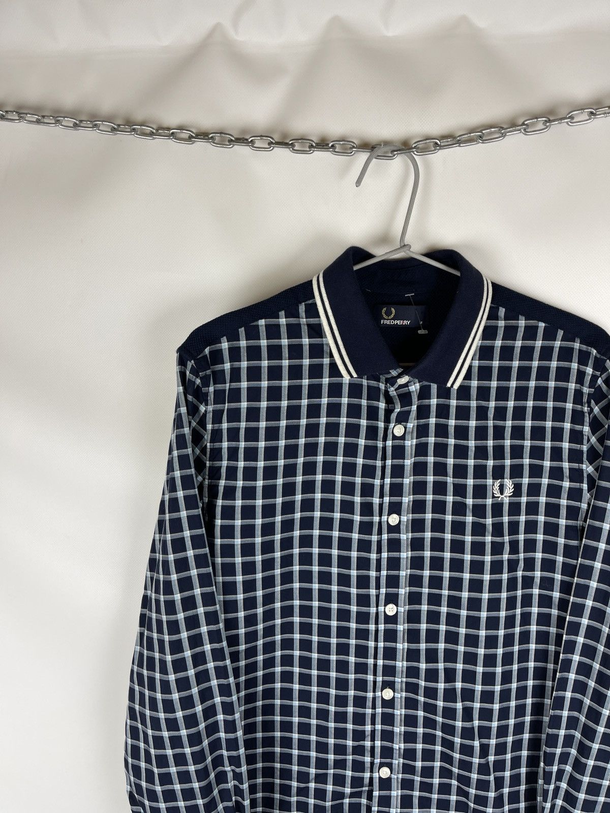 Fred Perry Fred Perry checkered plait cotton navy striped collar shirt Size US M / EU 48-50 / 2 - 2 Thumbnail